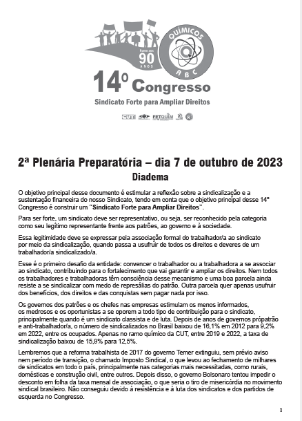 14º Congresso: Termo de Referência Temática: Sindicalização e Sustentação Financeira