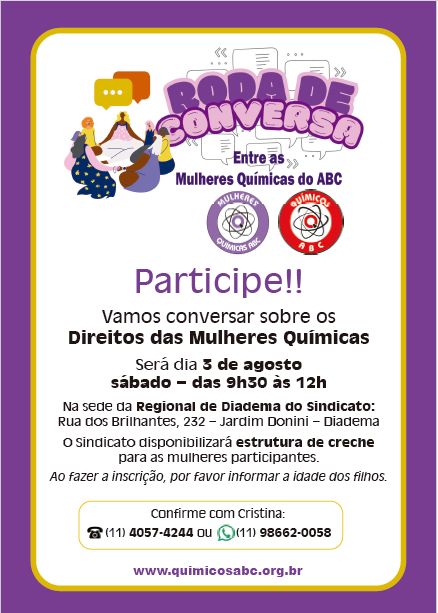 Panfleto Roda de Conversa Mulheres Químicas do ABC