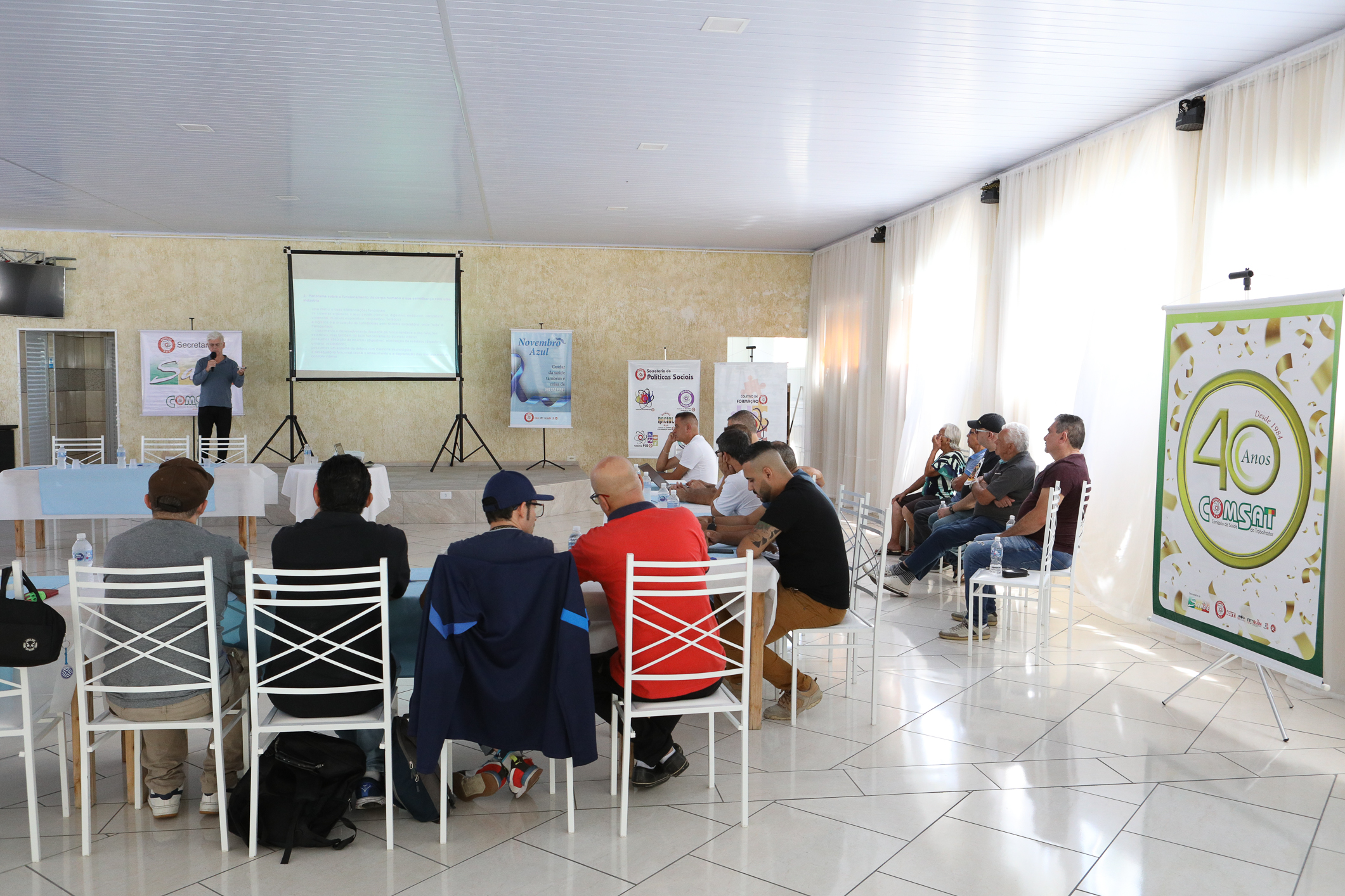 Seminário de Planejamento da COMSAT e palestra sobre a conscientização  a respeito de doenças masculinas com o Dr. Ivan Costa realizado na Chácara do Tatu.  Estrada Pouso Alegre, 169 Rio Grande da Serra. Fotos Dino Santos. BRASIL_12_11_2024.