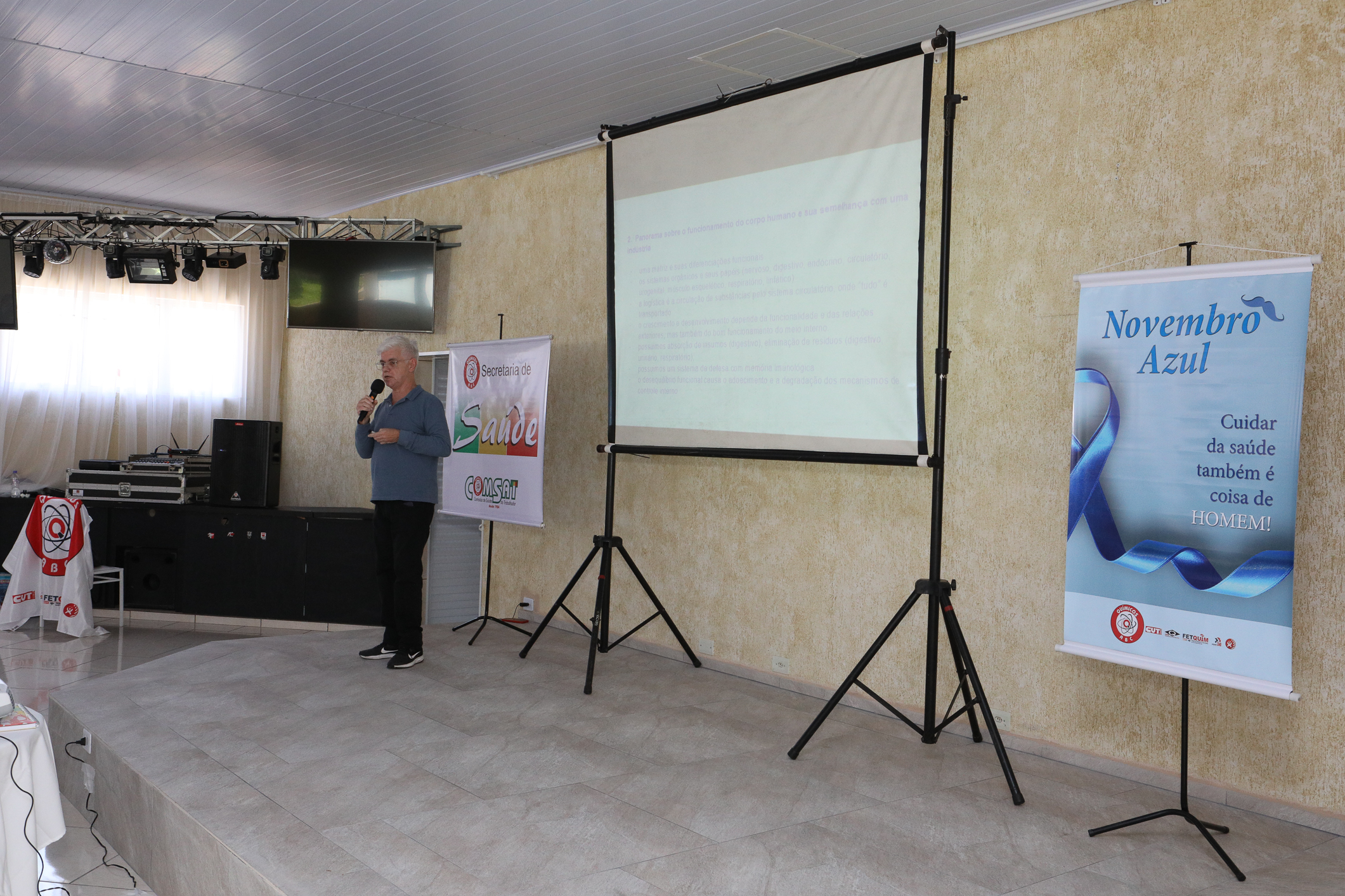 Seminário de Planejamento da COMSAT e palestra sobre a conscientização  a respeito de doenças masculinas com o Dr. Ivan Costa realizado na Chácara do Tatu.  Estrada Pouso Alegre, 169 Rio Grande da Serra. Fotos Dino Santos. BRASIL_12_11_2024.