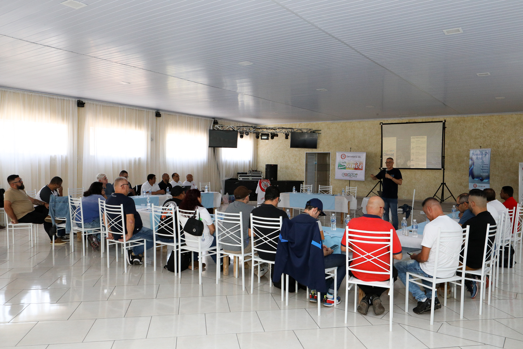 Seminário de Planejamento da COMSAT e palestra sobre a conscientização  a respeito de doenças masculinas com o Dr. Ivan Costa realizado na Chácara do Tatu.  Estrada Pouso Alegre, 169 Rio Grande da Serra. Fotos Dino Santos. BRASIL_12_11_2024.