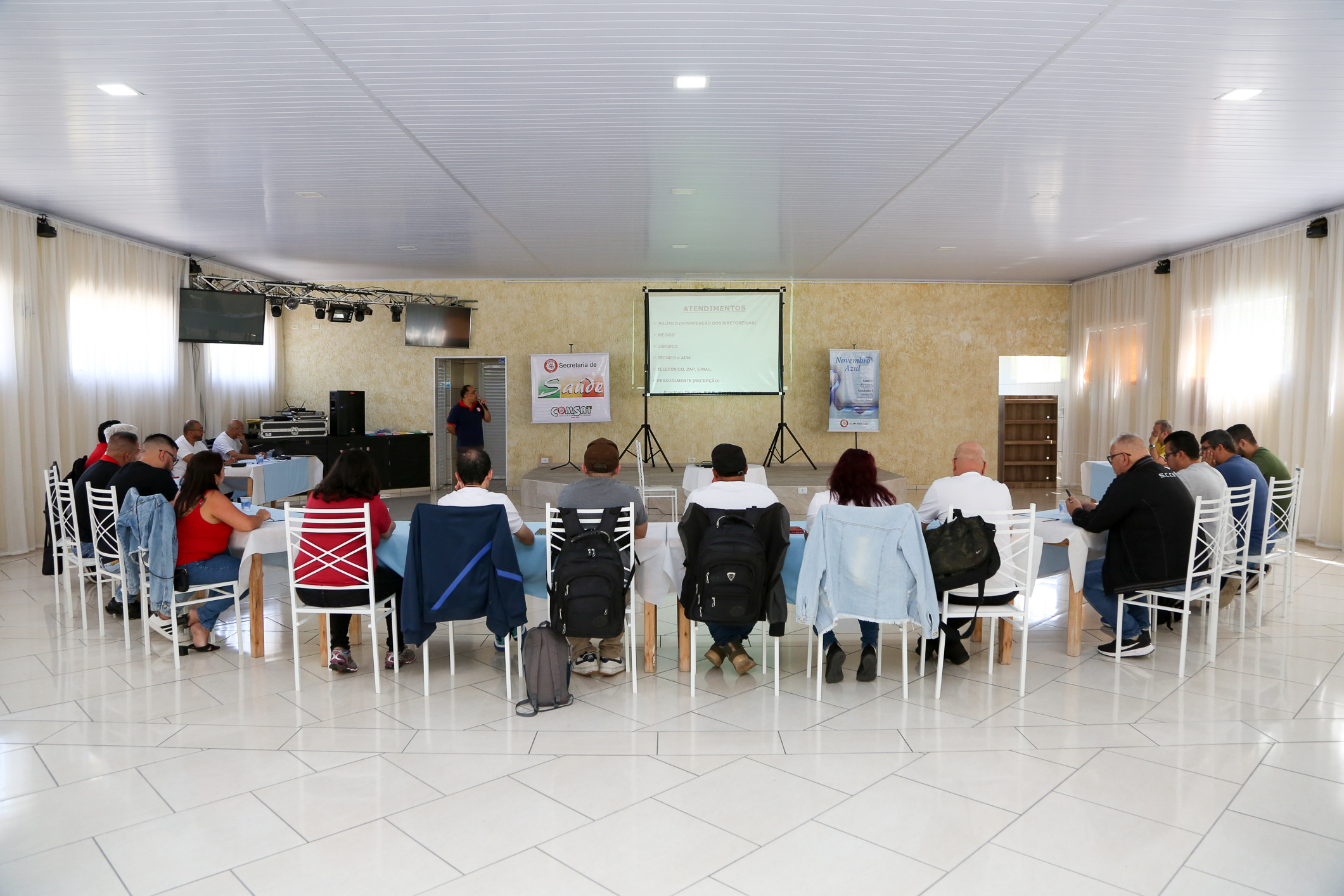 Seminário de Planejamento da COMSAT e palestra sobre a conscientização  a respeito de doenças masculinas com o Dr. Ivan Costa realizado na Chácara do Tatu.  Estrada Pouso Alegre, 169 Rio Grande da Serra. Fotos Dino Santos. BRASIL_12_11_2024.