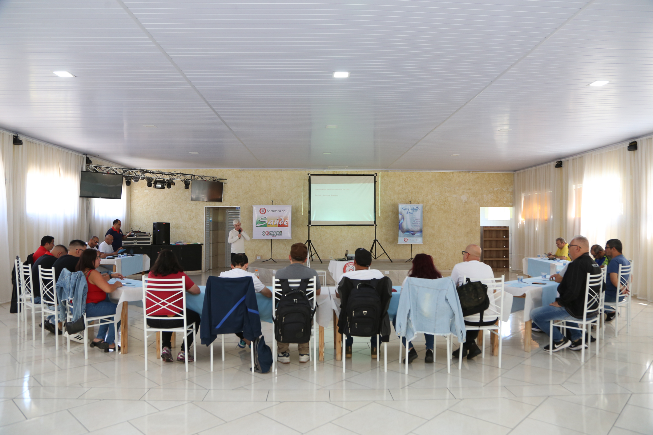 Seminário de Planejamento da COMSAT e palestra sobre a conscientização  a respeito de doenças masculinas com o Dr. Ivan Costa realizado na Chácara do Tatu.  Estrada Pouso Alegre, 169 Rio Grande da Serra. Fotos Dino Santos. BRASIL_12_11_2024.