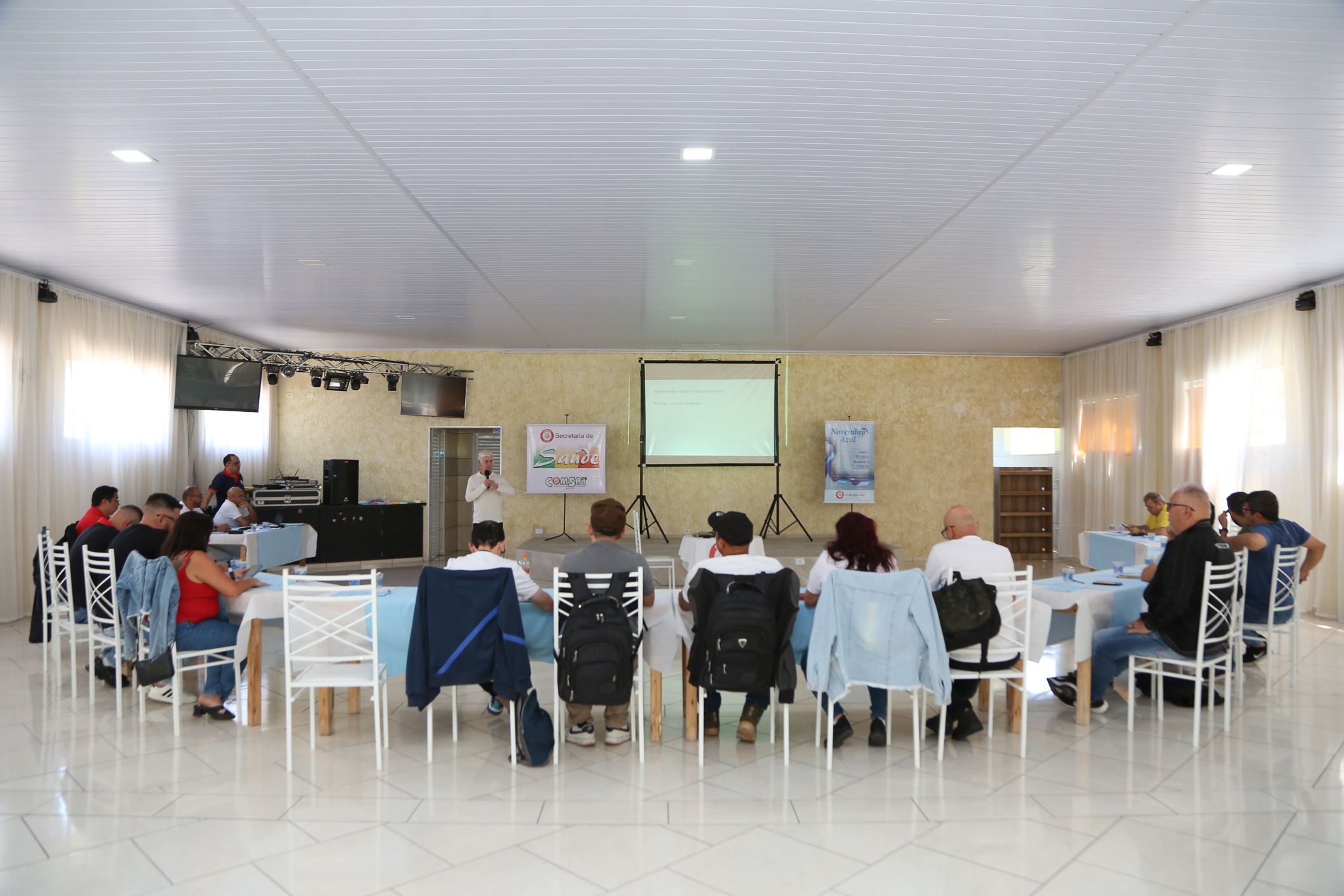 Seminário de Planejamento da COMSAT e palestra sobre a conscientização  a respeito de doenças masculinas com o Dr. Ivan Costa realizado na Chácara do Tatu.  Estrada Pouso Alegre, 169 Rio Grande da Serra. Fotos Dino Santos. BRASIL_12_11_2024.