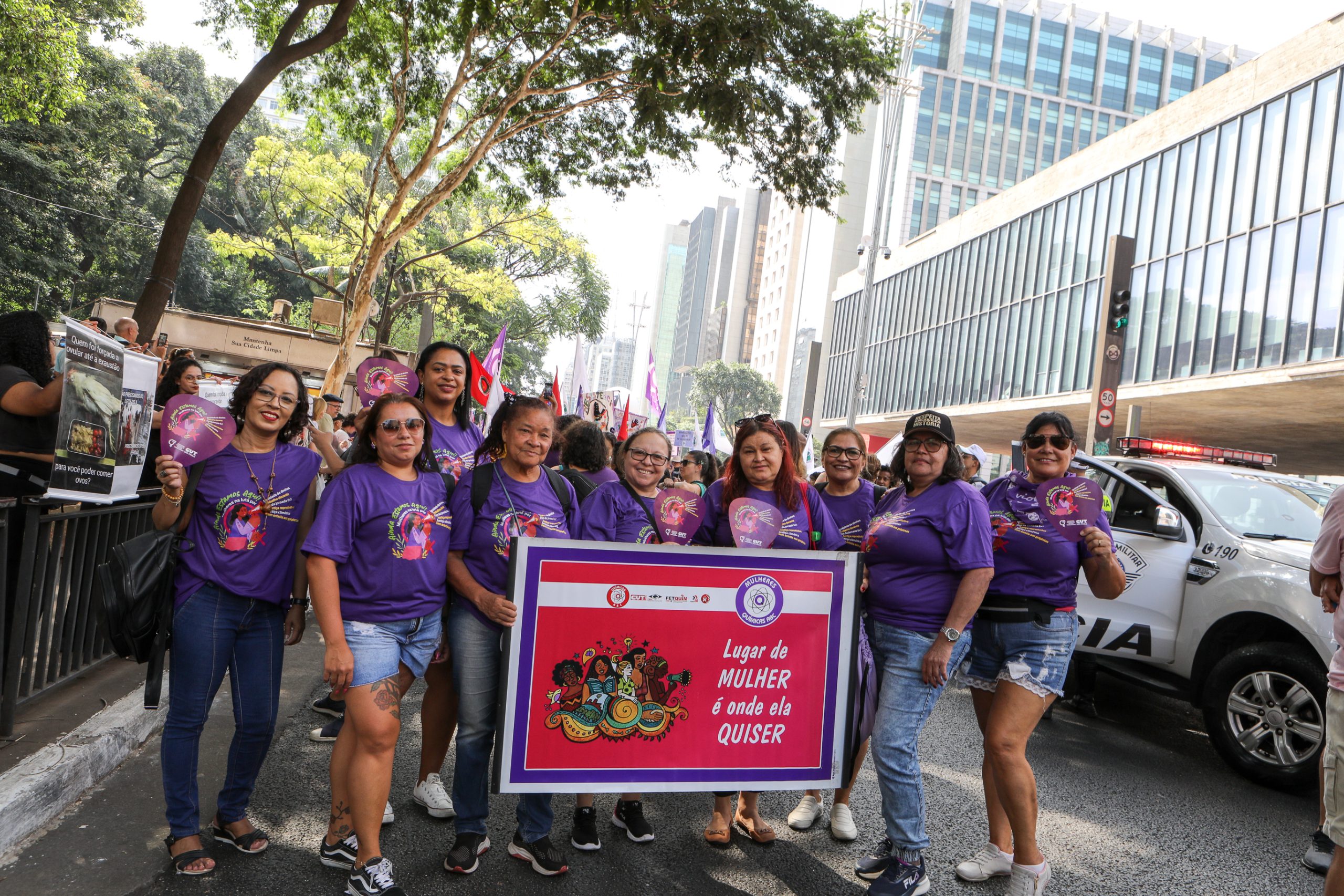 Dia Internacional das Mulheres ato na Av. Paulista concentração em frente o Banco Central e passeata até a Praça Osvaldo Cruz. Fotos Dino Santos. Brasil_08_03_2025.