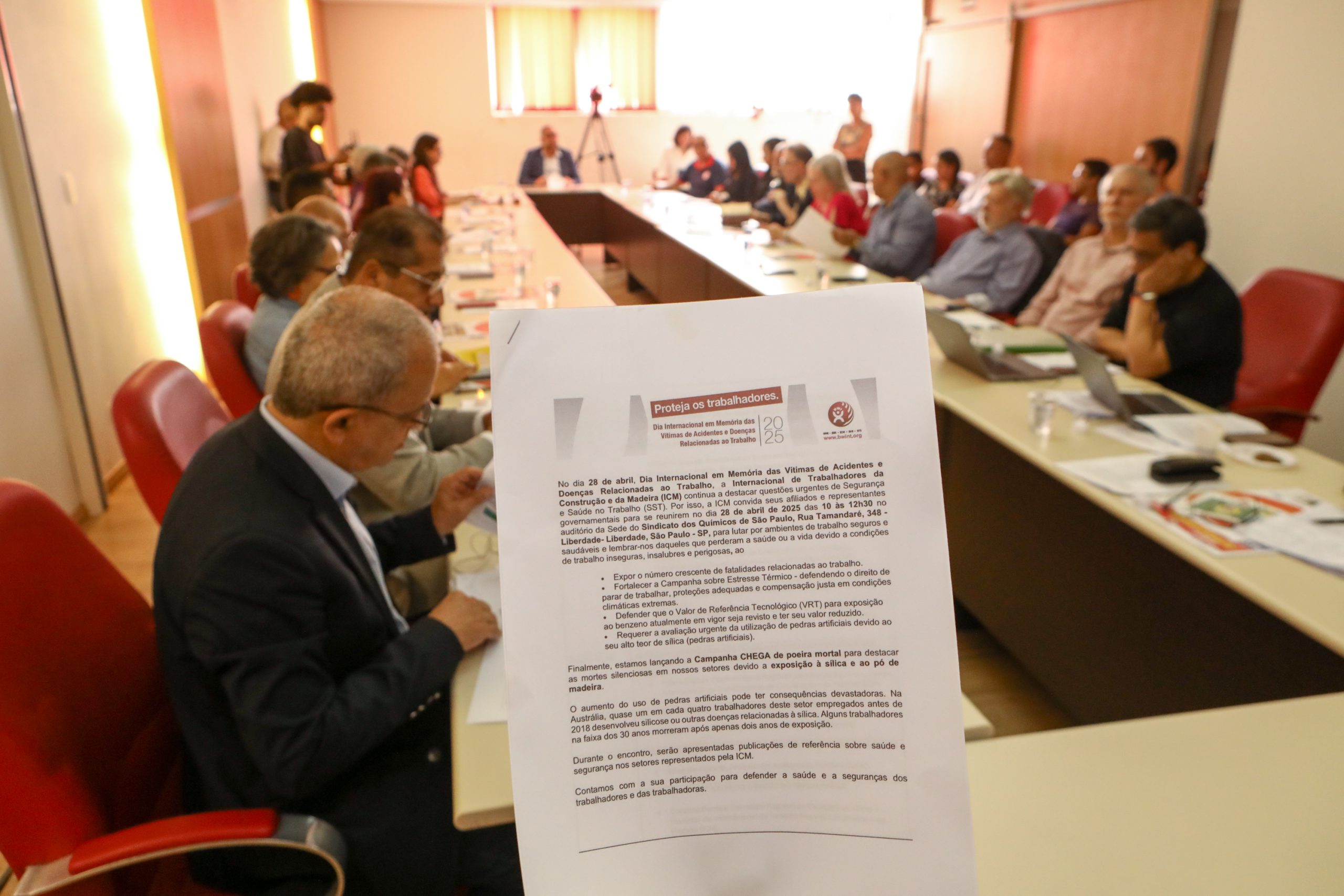 Seminário da ICM pelo Dia Internacional em Memória das Vítimas de Acidentes de Trabalho 28 de Abril realizado no Sindicato do Químicos de São Paulo/SP. Fotos Dino Santos. Brasil_28_04_2025.