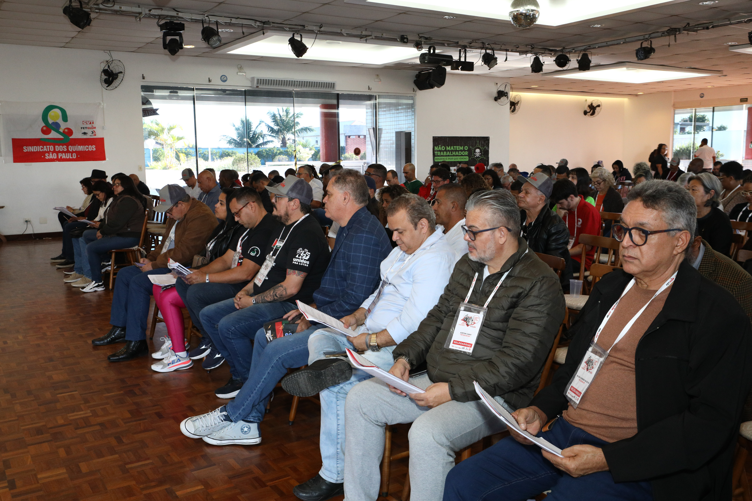 6º Congresso Estadual da Fetquim como slogan Direito, Saúde e Democracia realizado na Côlonia de Férias dos Viajantes. Av. Dos Sindicatos, 1083 Praia Grande-SP. Fotos Dino Santos. Brasil_25_06_2025.
