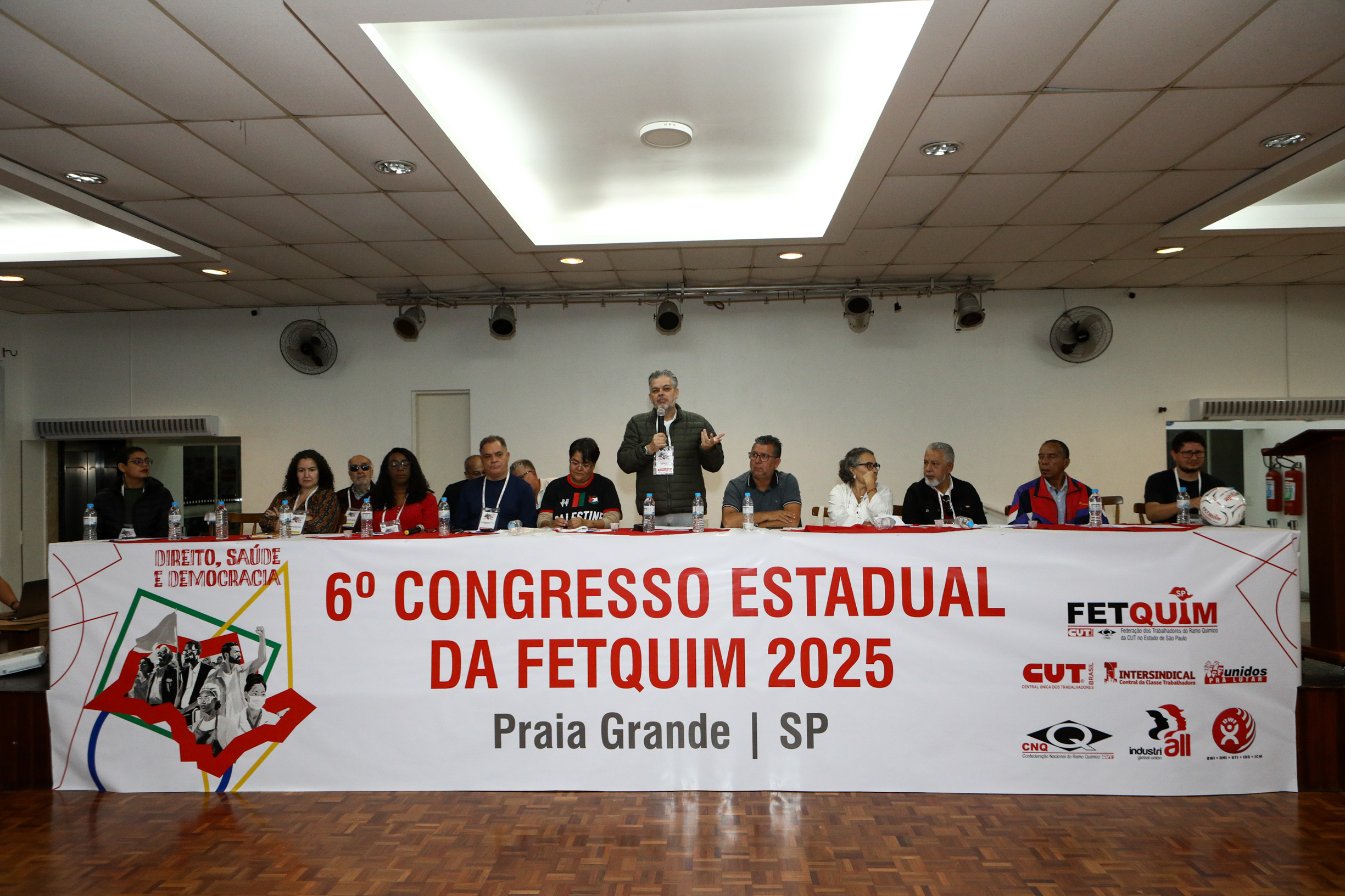6º Congresso Estadual da Fetquim como slogan Direito, Saúde e Democracia realizado na Côlonia de Férias dos Viajantes. Av. Dos Sindicatos, 1083 Praia Grande-SP. Fotos Dino Santos. Brasil_25_06_2025.