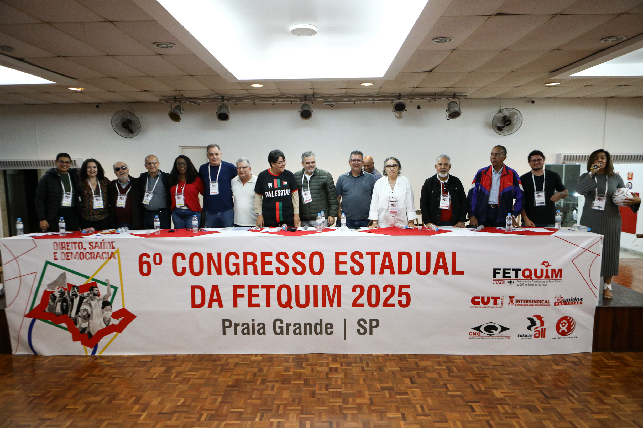 6º Congresso Estadual da Fetquim como slogan Direito, Saúde e Democracia realizado na Côlonia de Férias dos Viajantes. Av. Dos Sindicatos, 1083 Praia Grande-SP. Fotos Dino Santos. Brasil_25_06_2025.