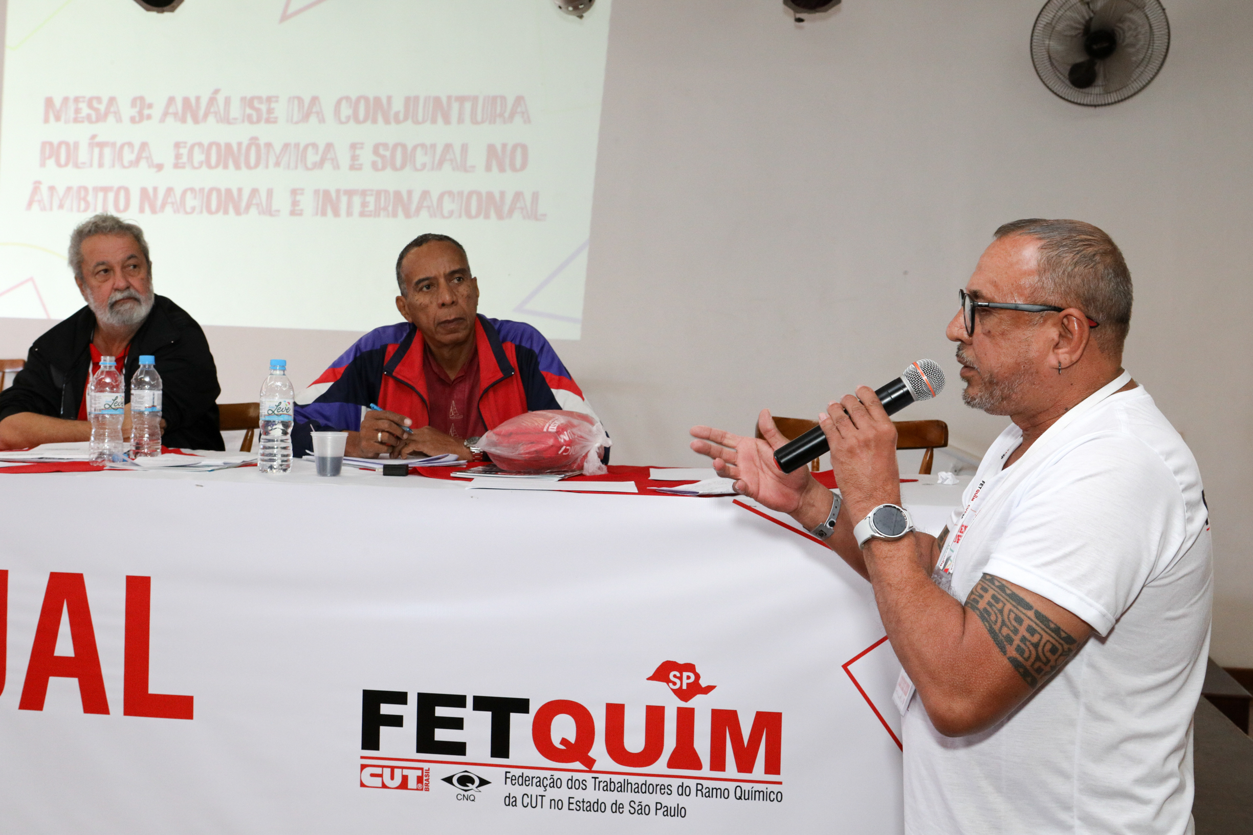6º Congresso Estadual da Fetquim como slogan Direito, Saúde e Democracia realizado na Côlonia de Férias dos Viajantes. Av. Dos Sindicatos, 1083 Praia Grande-SP. Fotos Dino Santos. Brasil_25_06_2025.