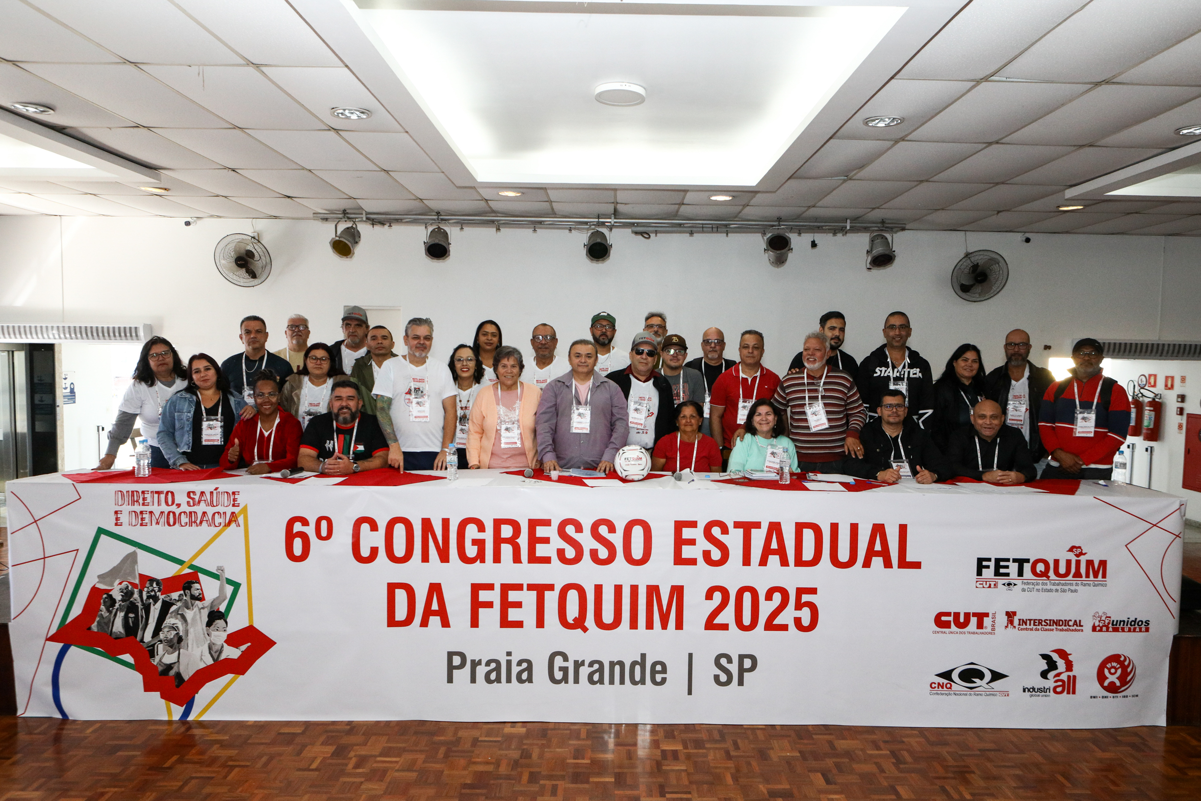 6º Congresso Estadual da Fetquim como slogan Direito, Saúde e Democracia realizado na Côlonia de Férias dos Viajantes. Av. Dos Sindicatos, 1083 Praia Grande-SP. Fotos Dino Santos. Brasil_25_06_2025.