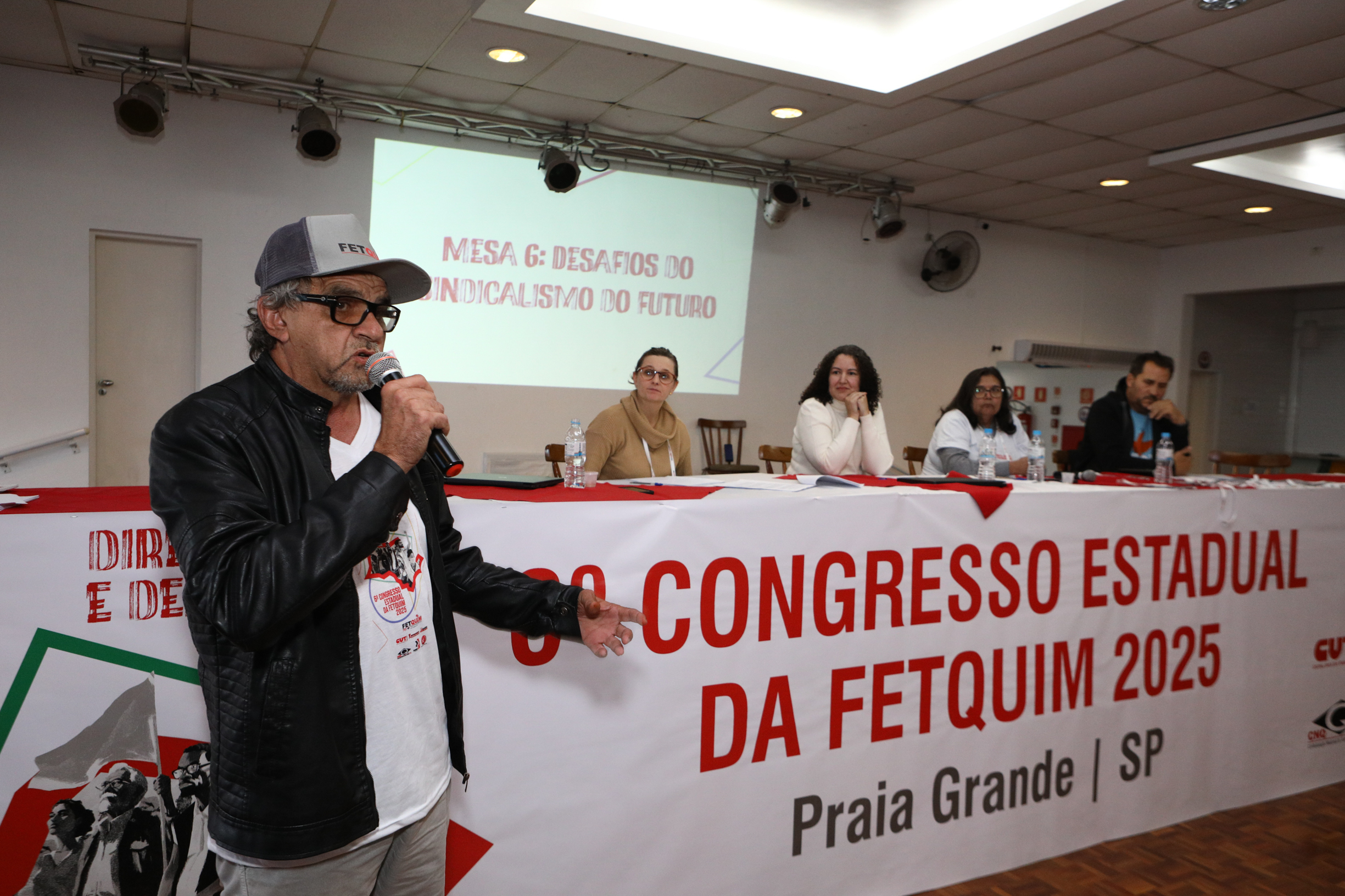6º Congresso Estadual da Fetquim como slogan Direito, Saúde e Democracia realizado na Côlonia de Férias dos Viajantes. Av. Dos Sindicatos, 1083 Praia Grande-SP. Fotos Dino Santos. Brasil_25_06_2025.