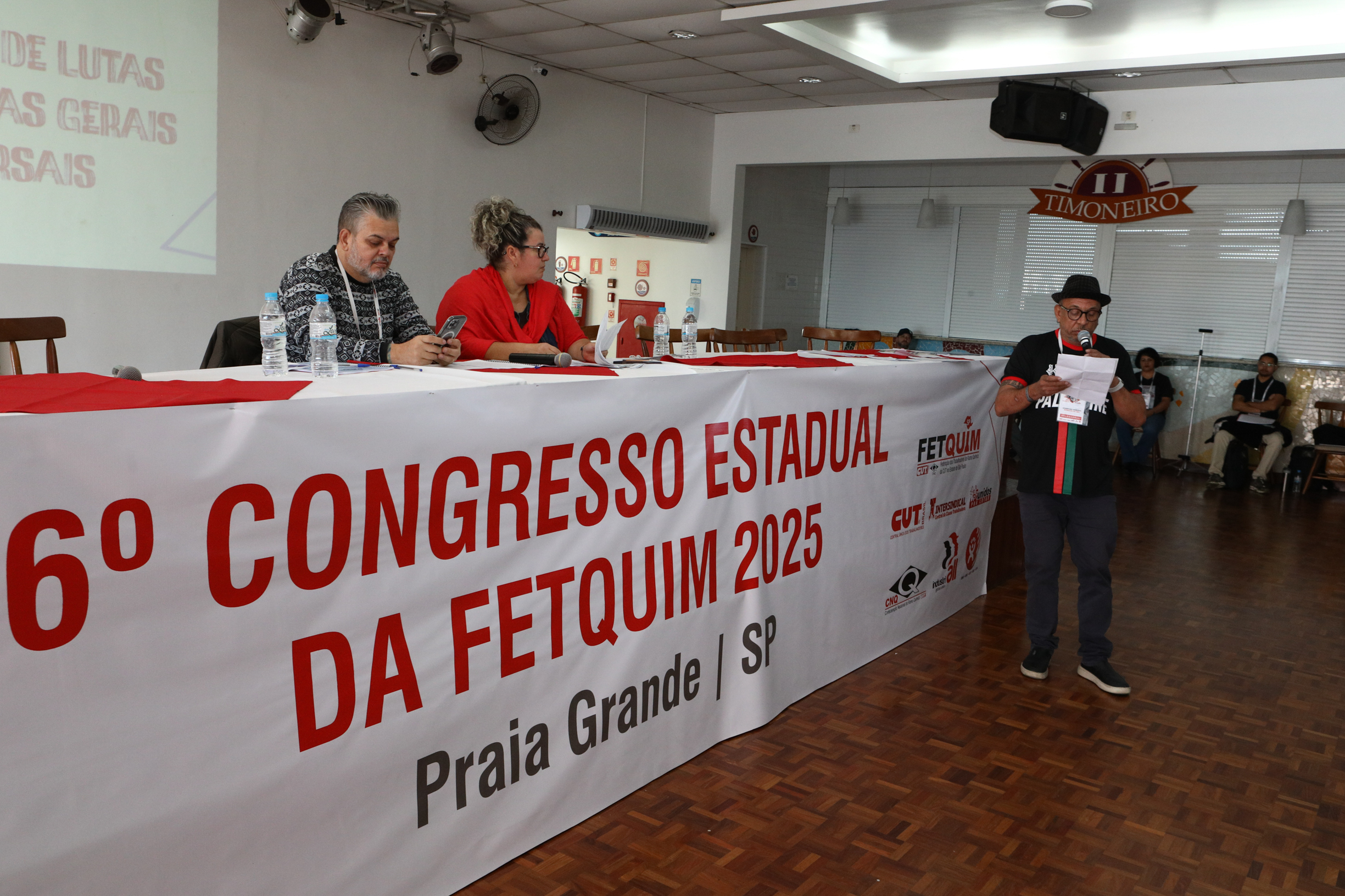 6º Congresso Estadual da Fetquim como slogan Direito, Saúde e Democracia realizado na Côlonia de Férias dos Viajantes. Av. Dos Sindicatos, 1083 Praia Grande-SP. Fotos Dino Santos. Brasil_25_06_2025.