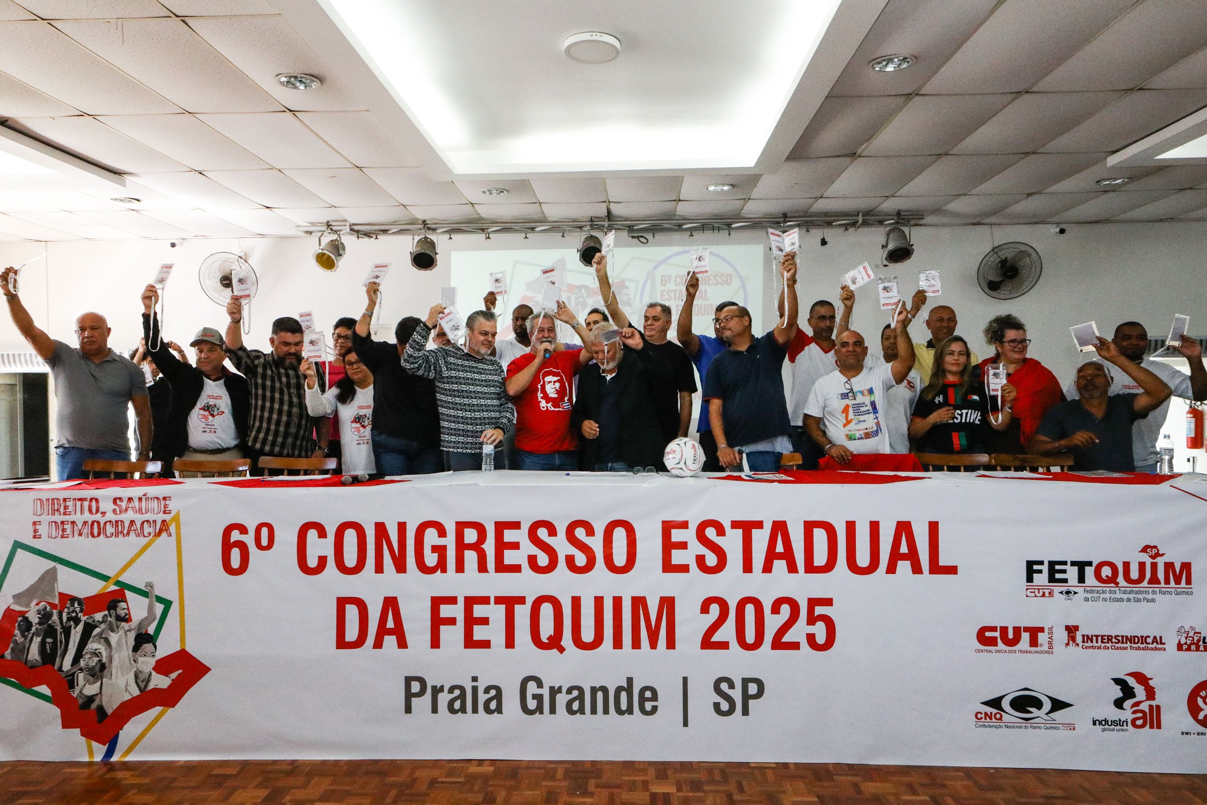 6º Congresso Estadual da Fetquim como slogan Direito, Saúde e Democracia realizado na Côlonia de Férias dos Viajantes. Av. Dos Sindicatos, 1083 Praia Grande-SP. Fotos Dino Santos. Brasil_25_06_2025.