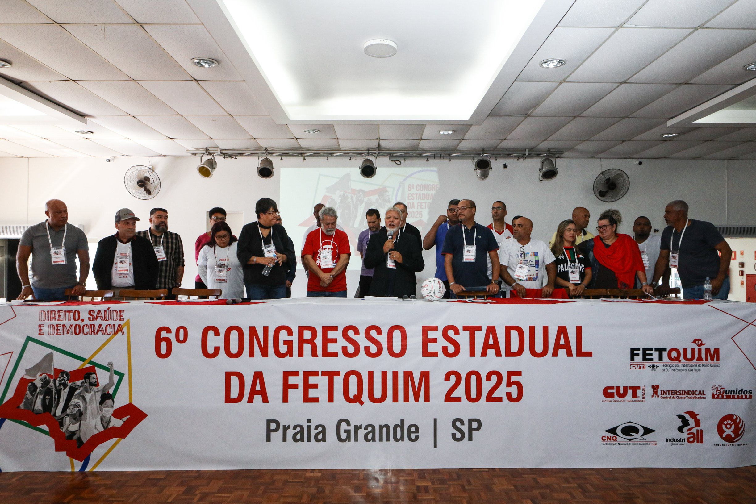 6º Congresso Estadual da Fetquim como slogan Direito, Saúde e Democracia realizado na Côlonia de Férias dos Viajantes. Av. Dos Sindicatos, 1083 Praia Grande-SP. Fotos Dino Santos. Brasil_25_06_2025.