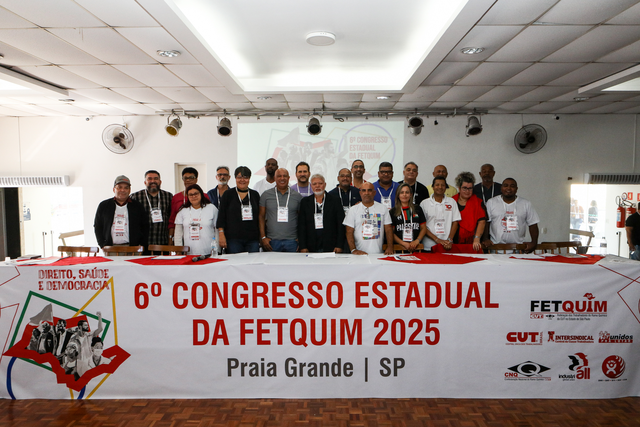 6º Congresso Estadual da Fetquim como slogan Direito, Saúde e Democracia realizado na Côlonia de Férias dos Viajantes. Av. Dos Sindicatos, 1083 Praia Grande-SP. Fotos Dino Santos. Brasil_25_06_2025.