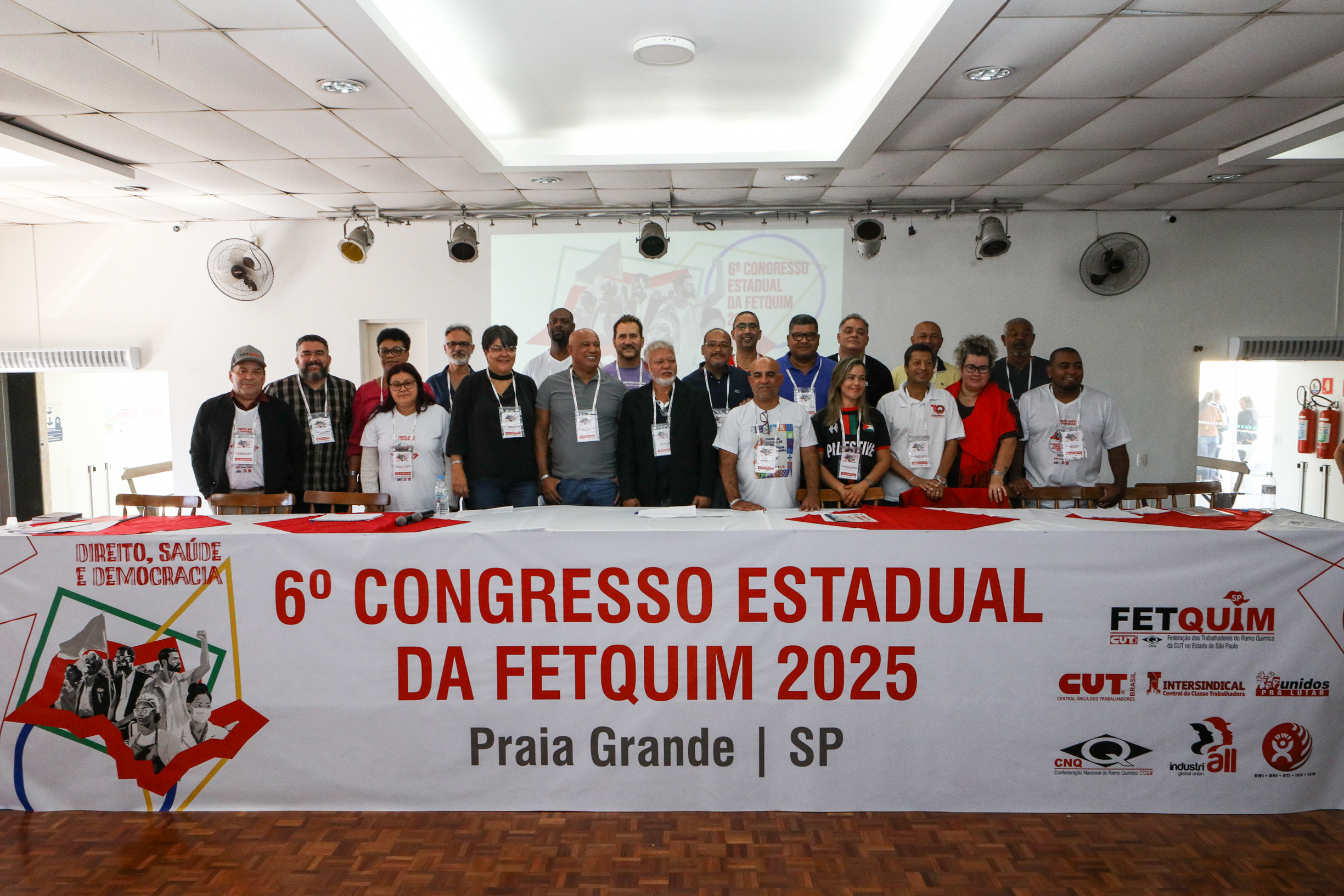 6º Congresso Estadual da Fetquim como slogan Direito, Saúde e Democracia realizado na Côlonia de Férias dos Viajantes. Av. Dos Sindicatos, 1083 Praia Grande-SP. Fotos Dino Santos. Brasil_25_06_2025.