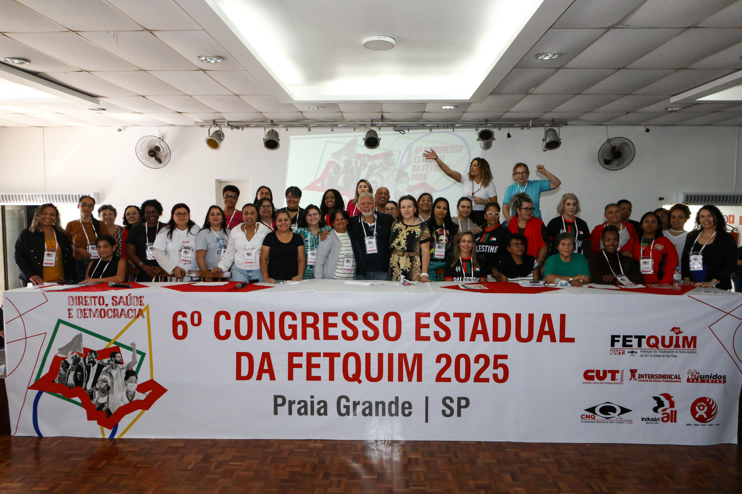6º Congresso Estadual da Fetquim como slogan Direito, Saúde e Democracia realizado na Côlonia de Férias dos Viajantes. Av. Dos Sindicatos, 1083 Praia Grande-SP. Fotos Dino Santos. Brasil_25_06_2025.