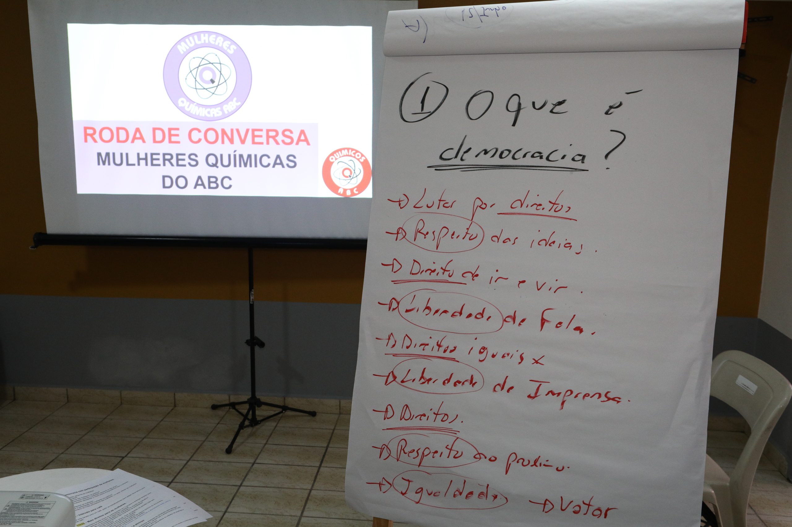Roda de conversa entre Mulheres Químicas do ABC com o tema. Democracia, conquista e protagonismo feminino realizado na regional de Diadema. Rua dos Brilhantes - Centro de Diadema/SP. Fotos Dino Santos. Brasil_05_07_2025.