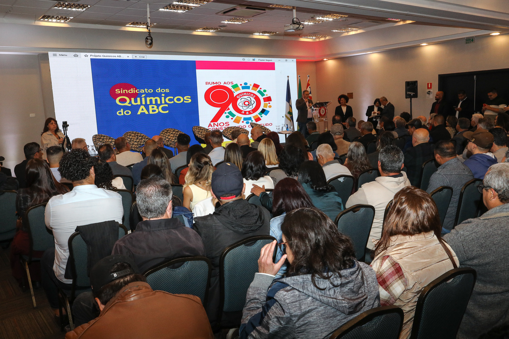 Abertura do lançamento Rumo aos 90 anos do Sindicato dos Químicos do ABC realizado no Hotel Braston. Av. Industrial, 885 -  Santo André/SP. Fotos Dino Santos. Brasil_10_10_2025.
