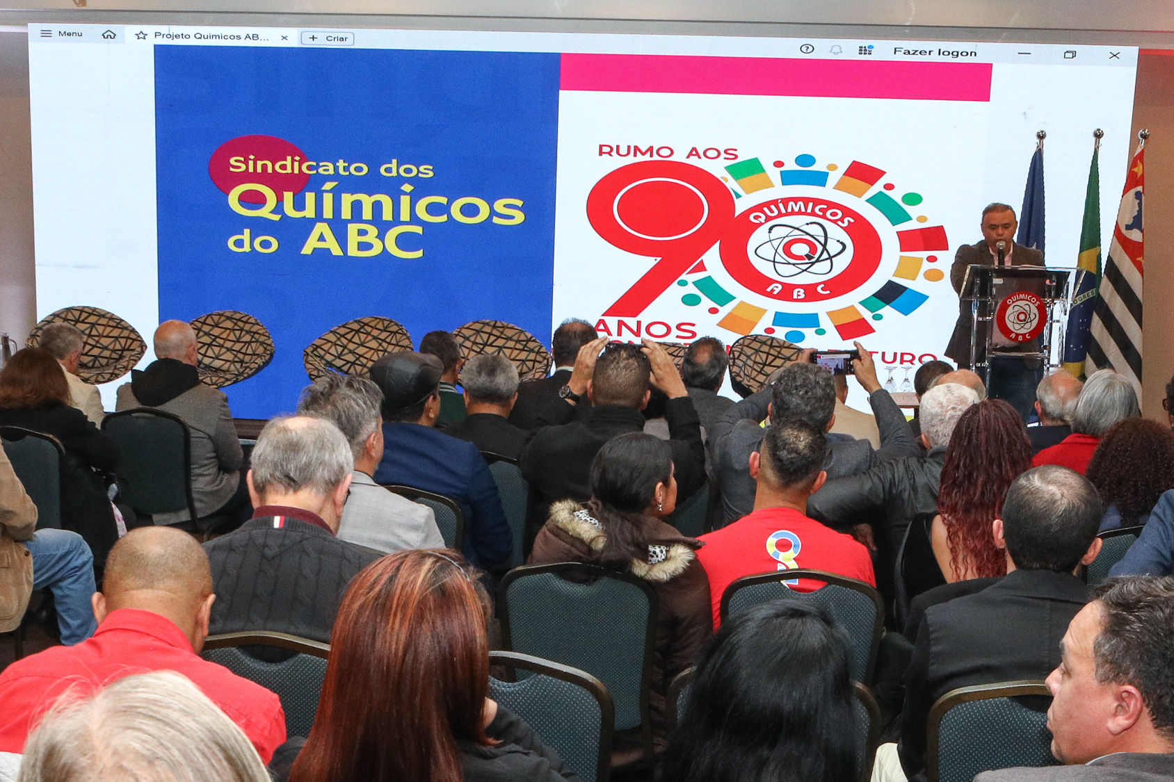 Abertura do lançamento Rumo aos 90 anos do Sindicato dos Químicos do ABC realizado no Hotel Braston. Av. Industrial, 885 -  Santo André/SP. Fotos Dino Santos. Brasil_10_10_2025.