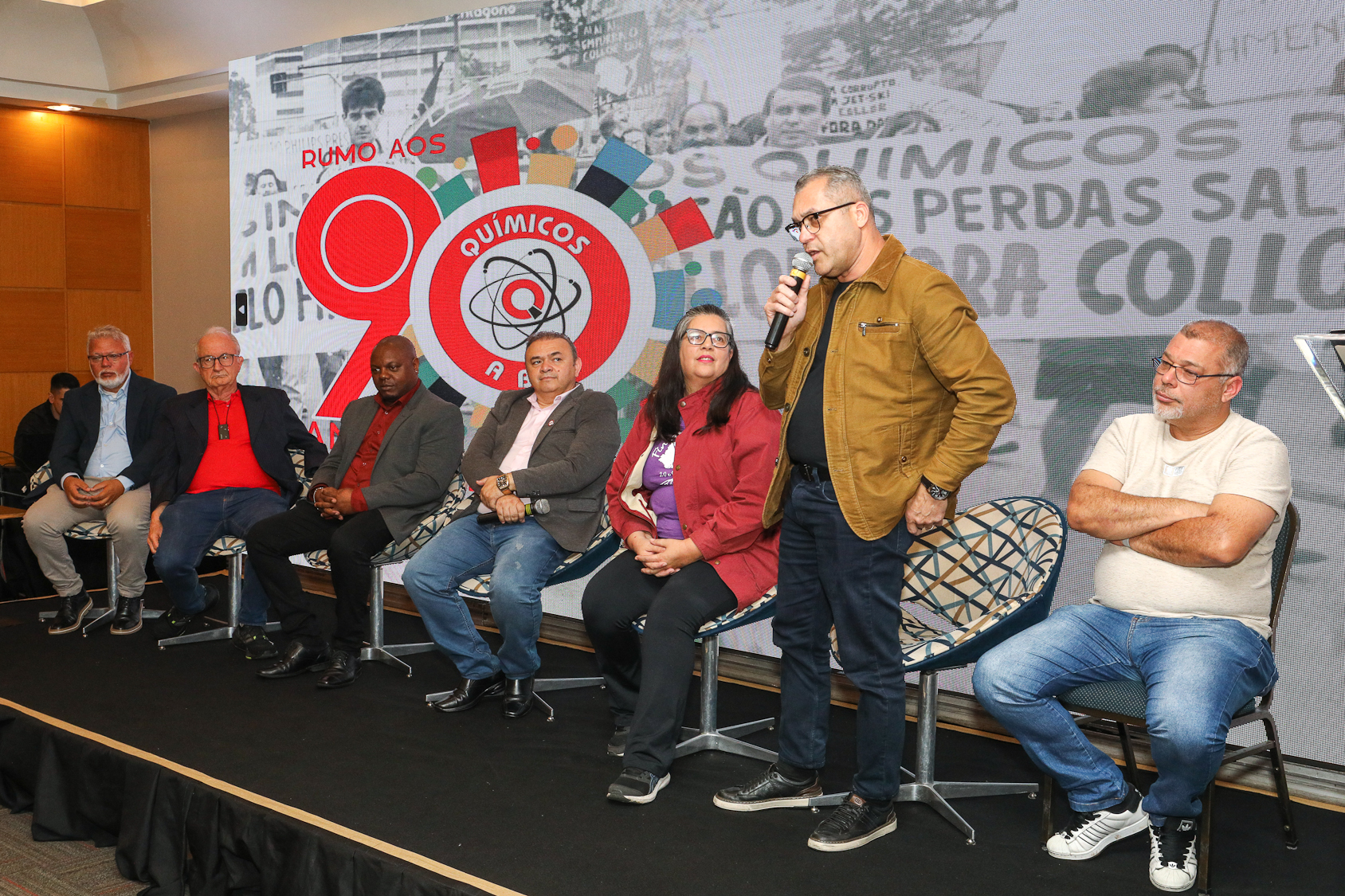 Mesas de saudações no lançamento rumo aos 90 anos do Sindicato dos Químiocos do ABC realizado no Hotel Braston. Av. Industrial, 885 -  Santo André/SP. Fotos Dino Santos. Brasil_10_10_2025.