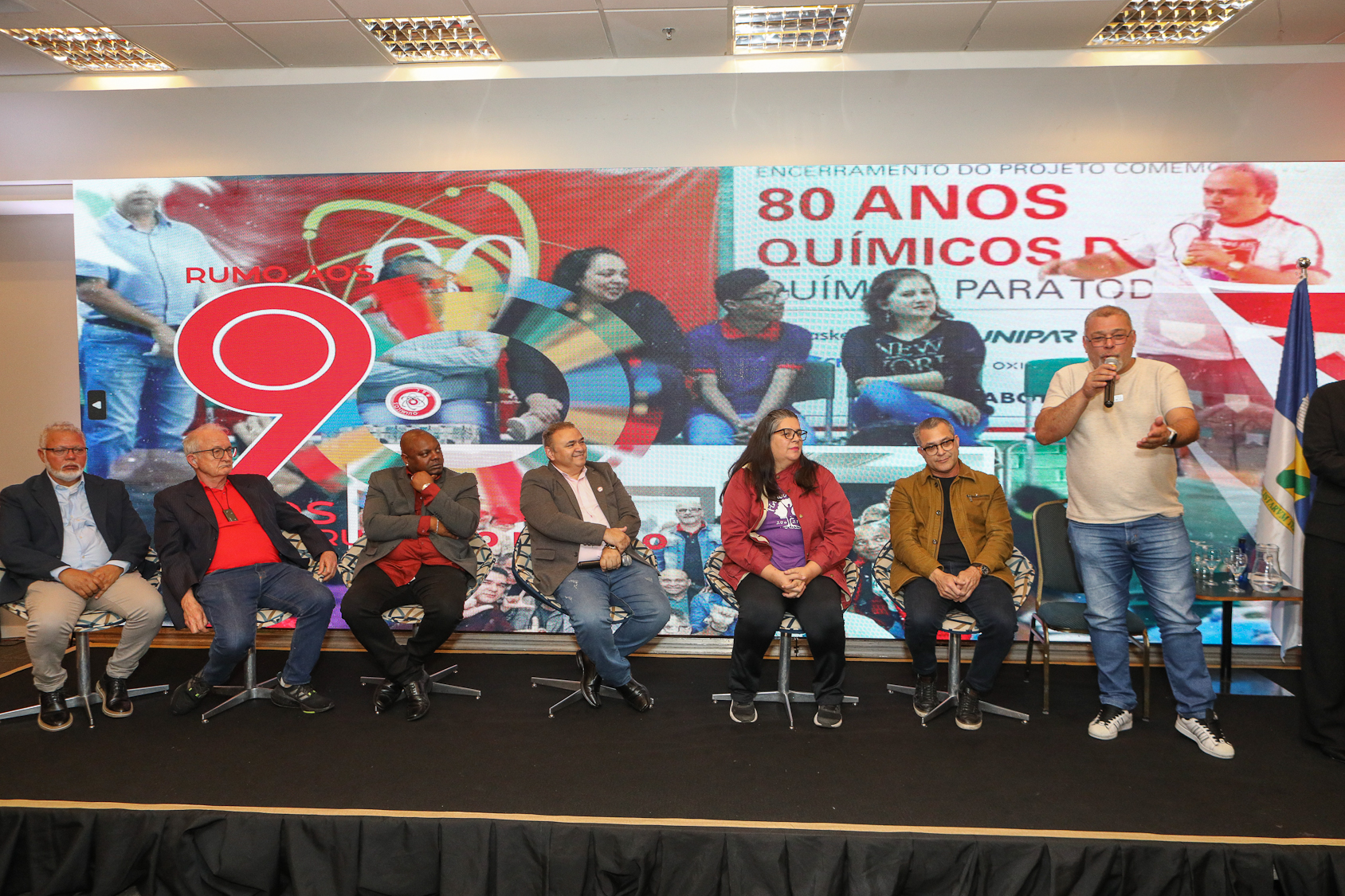 Mesas de saudações no lançamento rumo aos 90 anos do Sindicato dos Químiocos do ABC realizado no Hotel Braston. Av. Industrial, 885 -  Santo André/SP. Fotos Dino Santos. Brasil_10_10_2025.