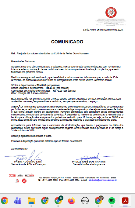 Comunicado Colônia de Férias