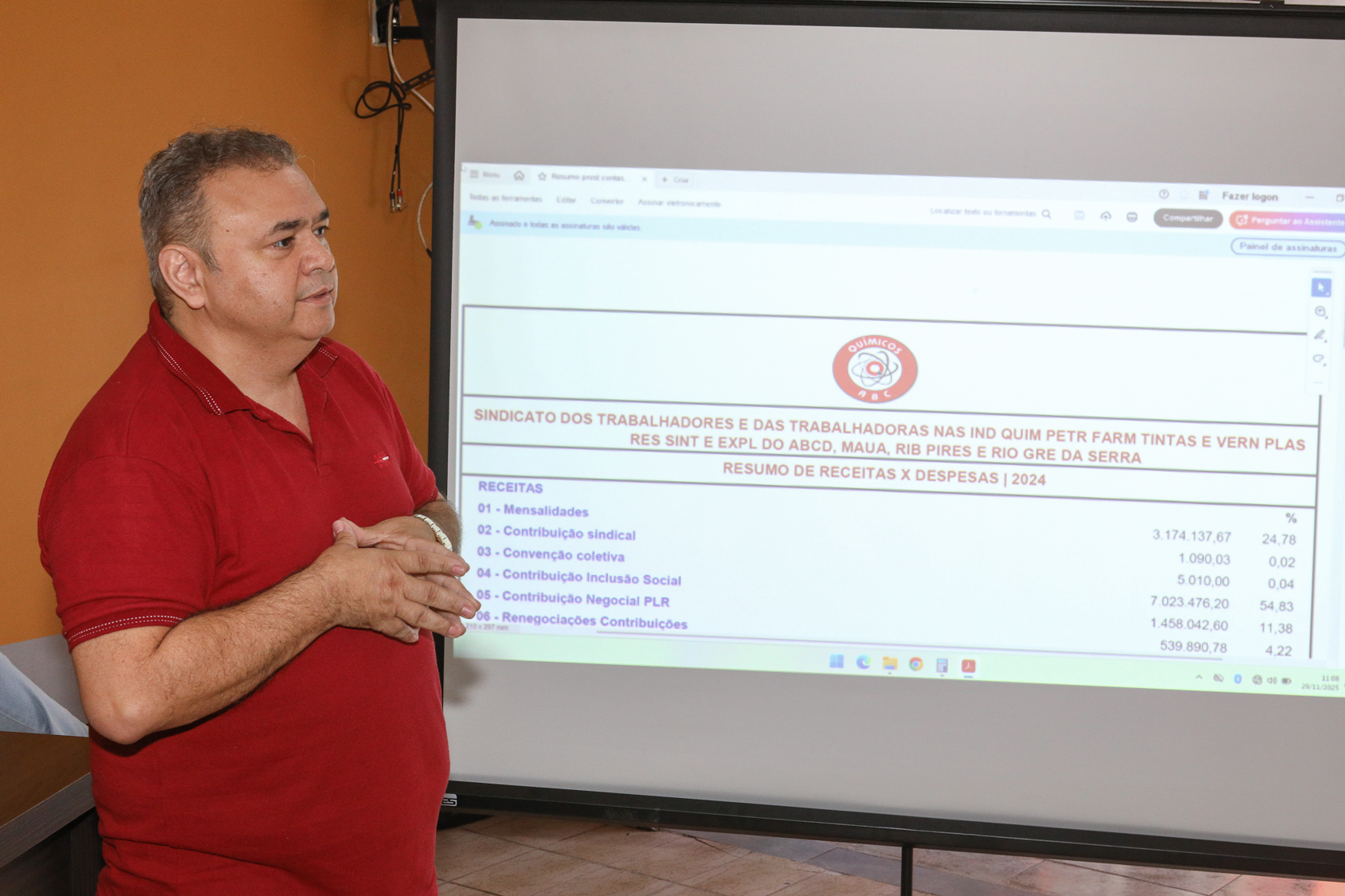 Assembleia de prestação de contas para a categoria Química do ABC realizada na regional de Diadema. Fotos Dino Santos. Brasil_29_11_2025.