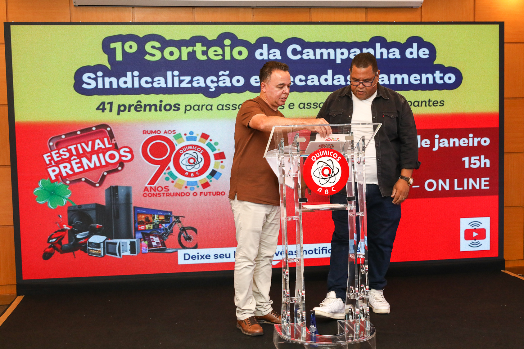 1º Sorteio da Campanha de Sindicalização e Recadastramento festival de prêmios realizado o sorteio no Hotel Bristol. Av. Industrial, 885 - Santo André/SP. Fotos Dino Santos. Brasil_31_01_2026.