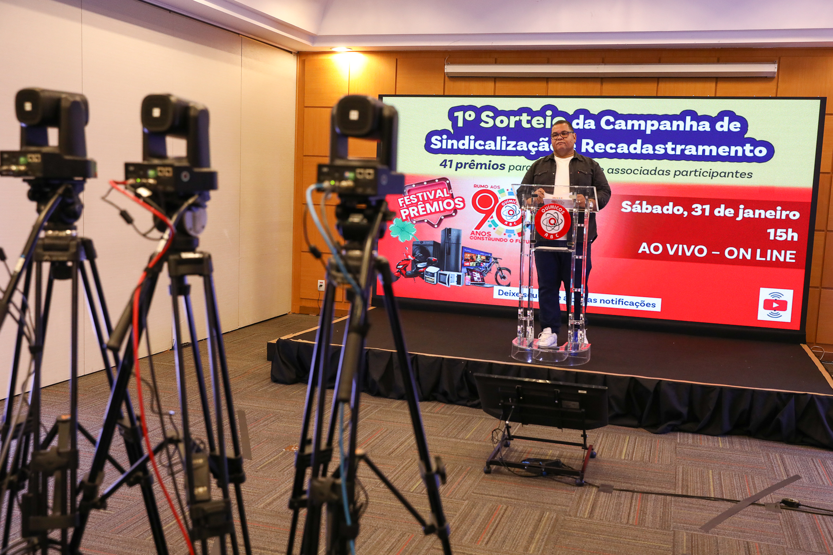 1º Sorteio da Campanha de Sindicalização e Recadastramento festival de prêmios realizado o sorteio no Hotel Bristol. Av. Industrial, 885 - Santo André/SP. Fotos Dino Santos. Brasil_31_01_2026.