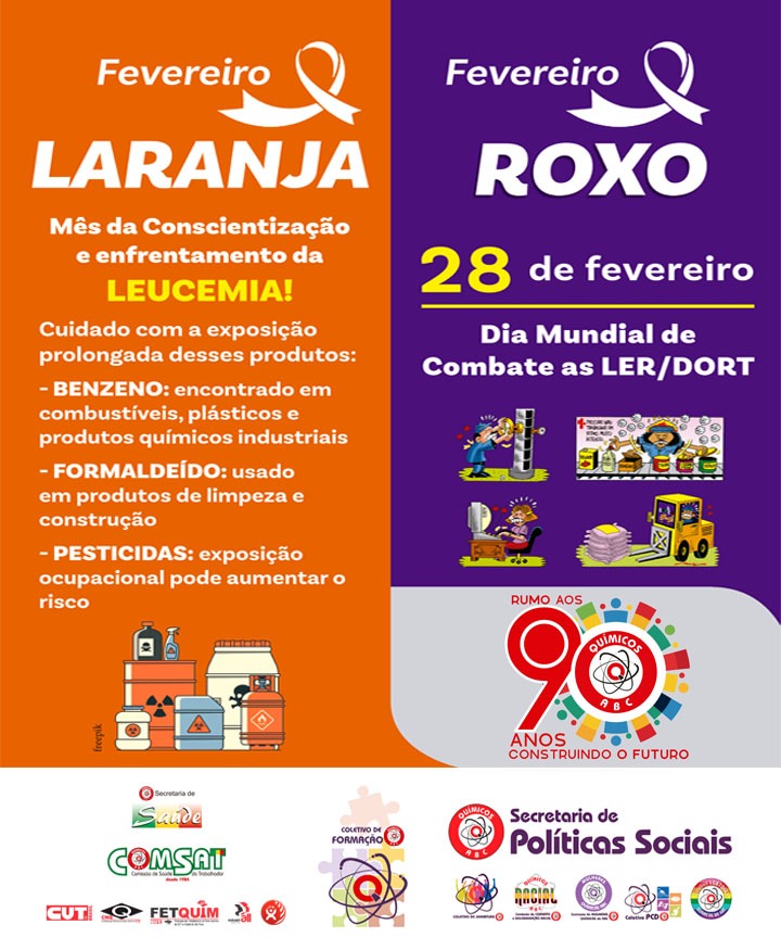 Fevereiro Laranja e Roxo alerta para doenças relacionadas ao trabalho