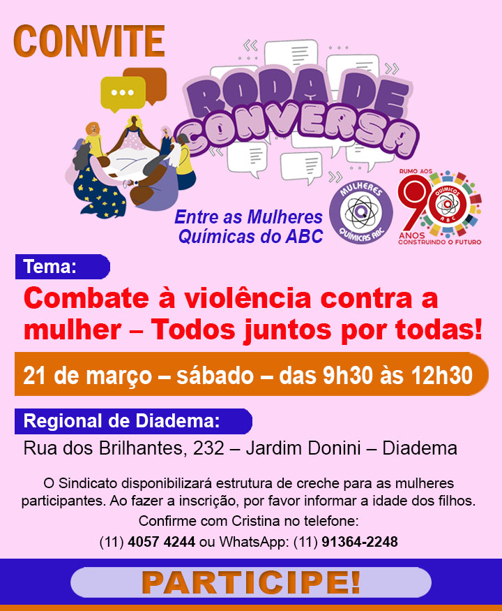 Mulheres Químicas do ABC promovem roda de conversa "Todos juntos por todas!"