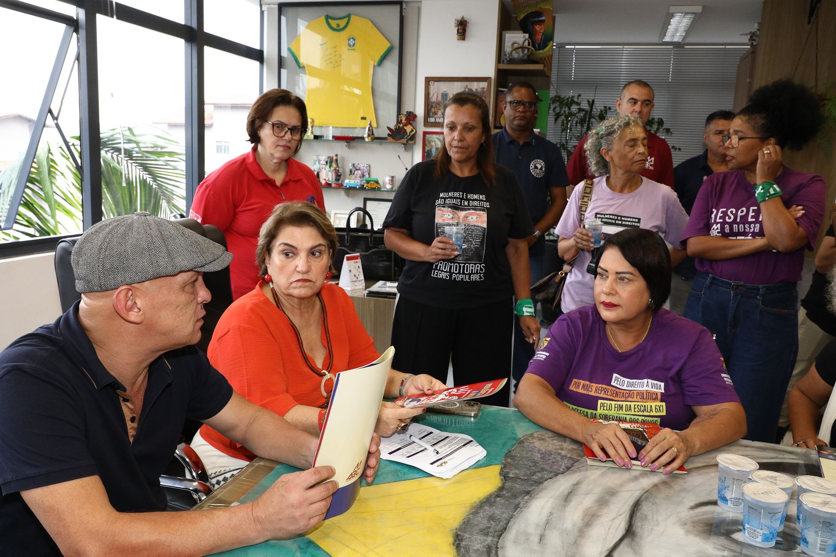 Lançamento da cartilha papo de homen contra a violência a mulher no Sindicato dos Metelúrgicos do ABC com a presensa da ministra das Mulheres do Governo Federal, Márcia Lopes realizado no Sindicato dos Metalúrgicos do ABC. Rua João Basso, 231 - Centro de SBC/SP. Fotos Dino Santos. Brasil_19_03_2026.