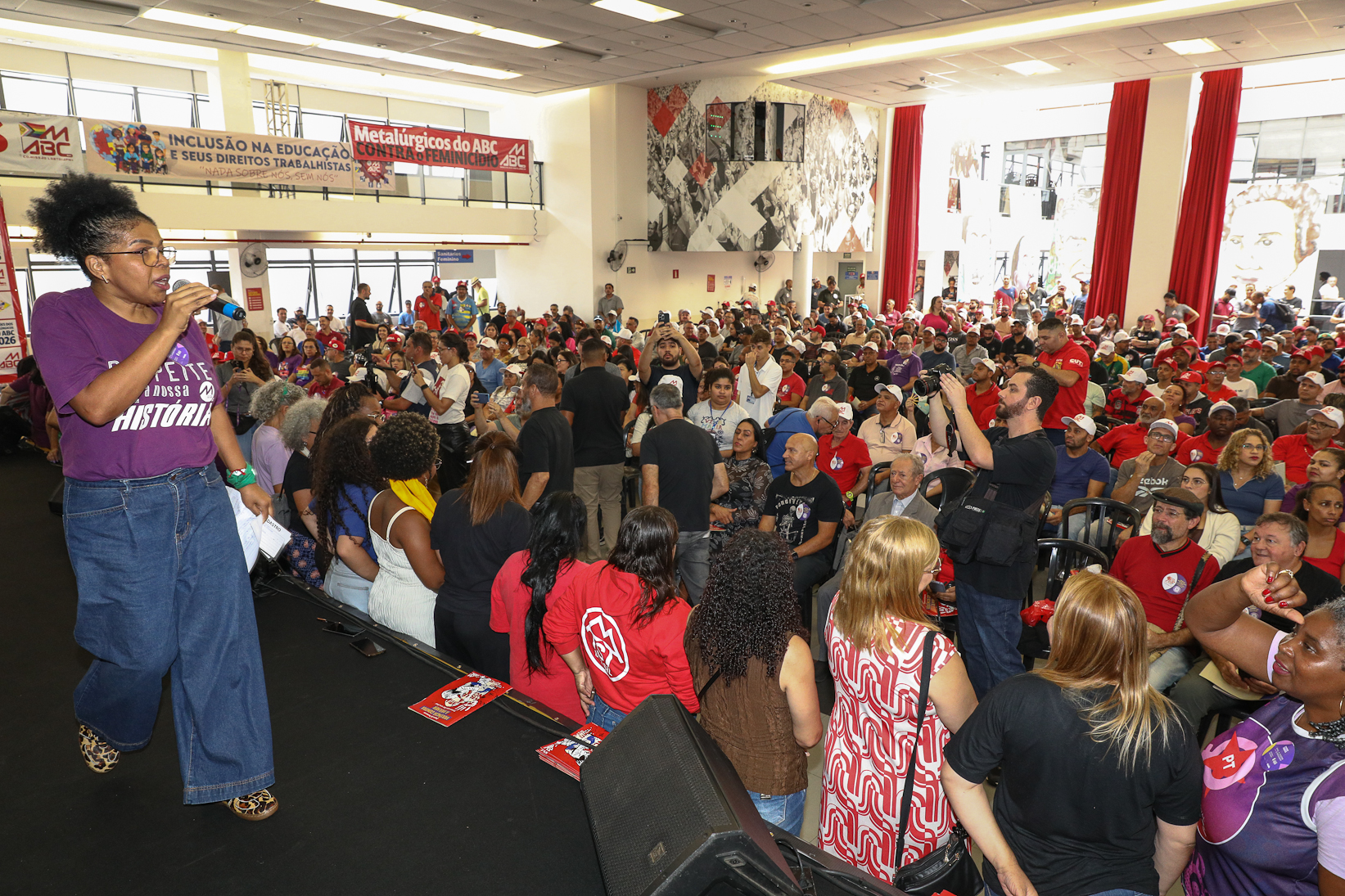 Lançamento da cartilha papo de homen contra a violência a mulher no Sindicato dos Metelúrgicos do ABC com a presensa da ministra das Mulheres do Governo Federal, Márcia Lopes realizado no Sindicato dos Metalúrgicos do ABC. Rua João Basso, 231 - Centro de SBC/SP. Fotos Dino Santos. Brasil_19_03_2026.