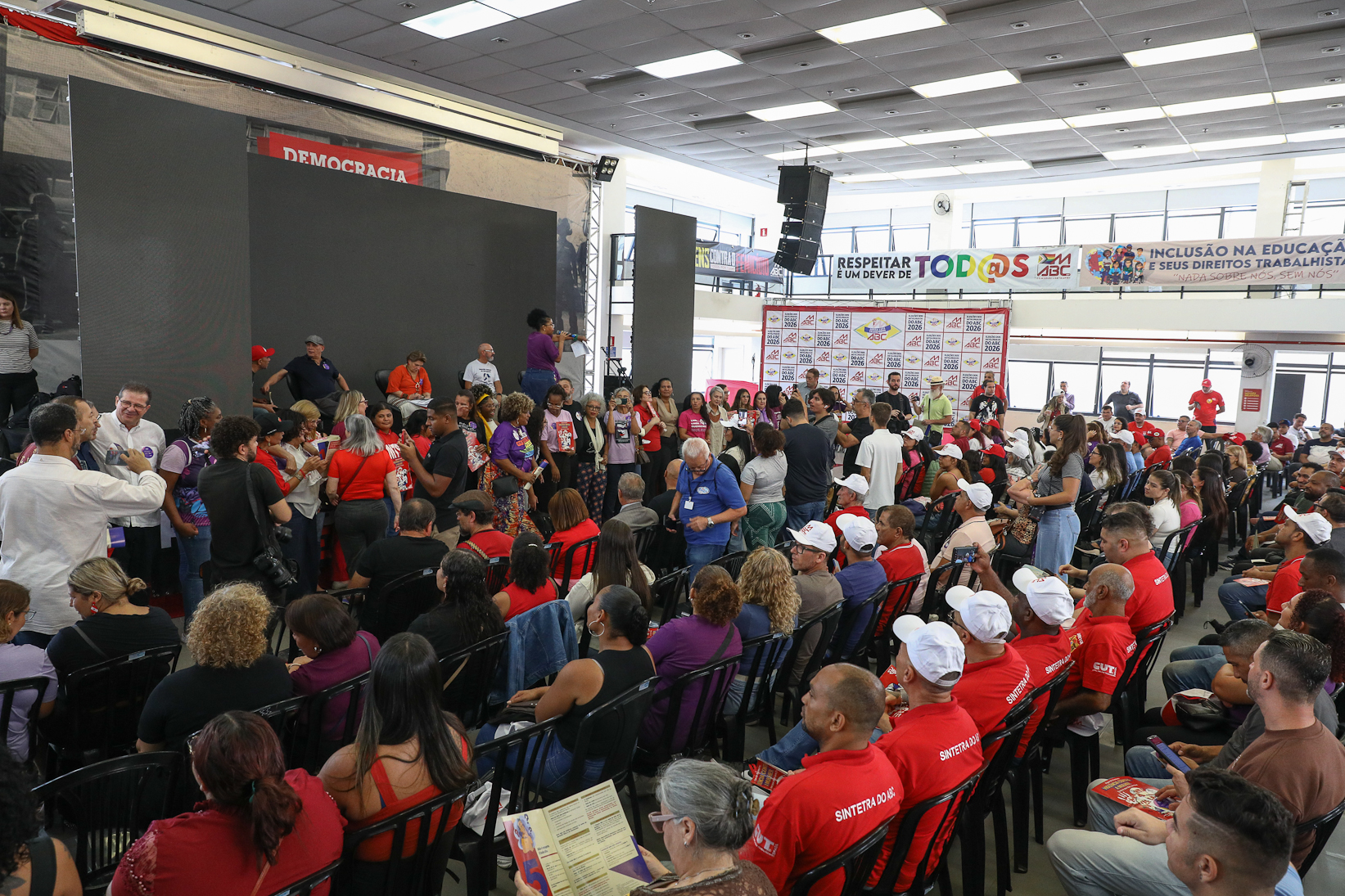 Lançamento da cartilha papo de homen contra a violência a mulher no Sindicato dos Metelúrgicos do ABC com a presensa da ministra das Mulheres do Governo Federal, Márcia Lopes realizado no Sindicato dos Metalúrgicos do ABC. Rua João Basso, 231 - Centro de SBC/SP. Fotos Dino Santos. Brasil_19_03_2026.