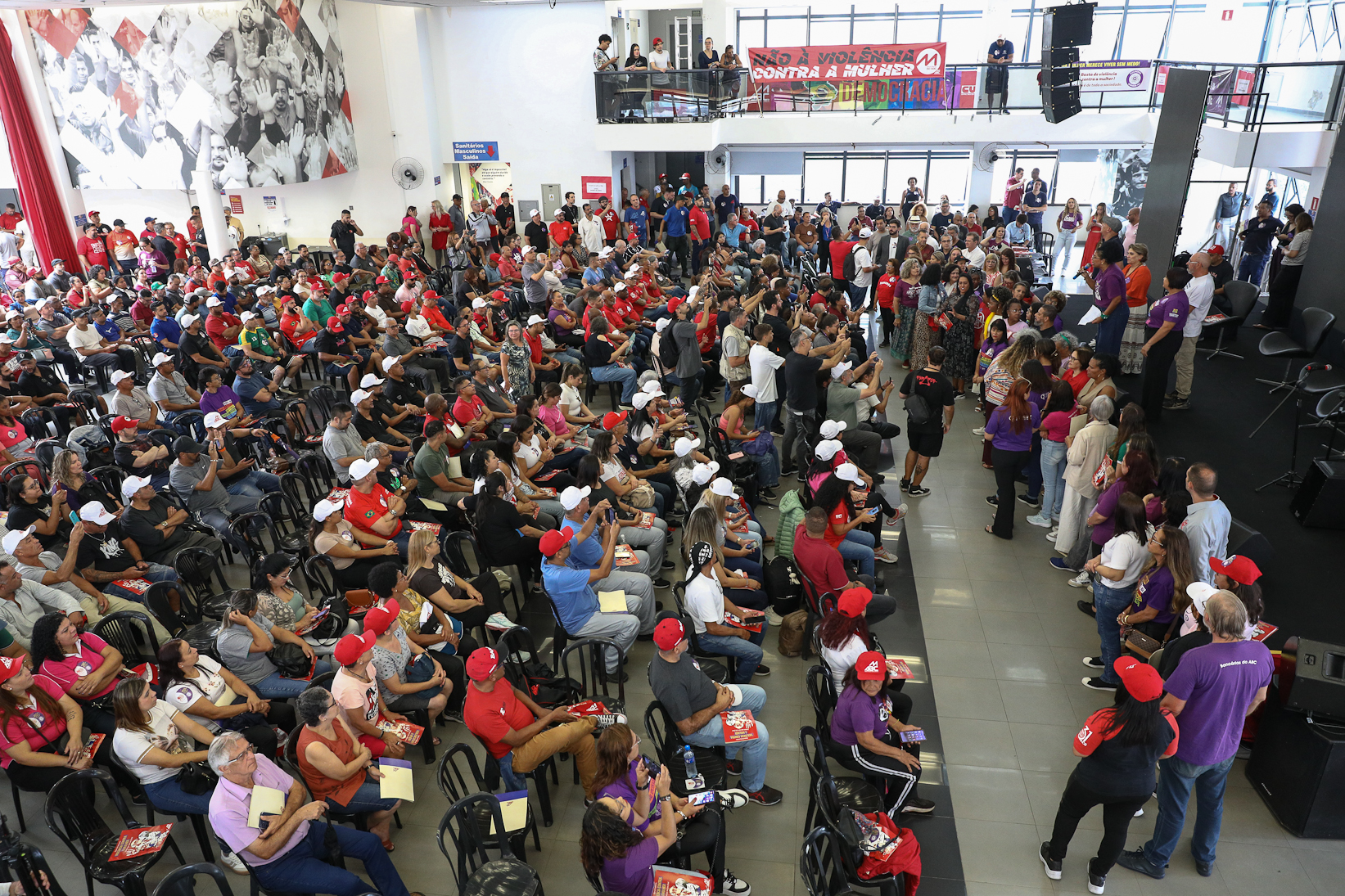 Lançamento da cartilha papo de homen contra a violência a mulher no Sindicato dos Metelúrgicos do ABC com a presensa da ministra das Mulheres do Governo Federal, Márcia Lopes realizado no Sindicato dos Metalúrgicos do ABC. Rua João Basso, 231 - Centro de SBC/SP. Fotos Dino Santos. Brasil_19_03_2026.
