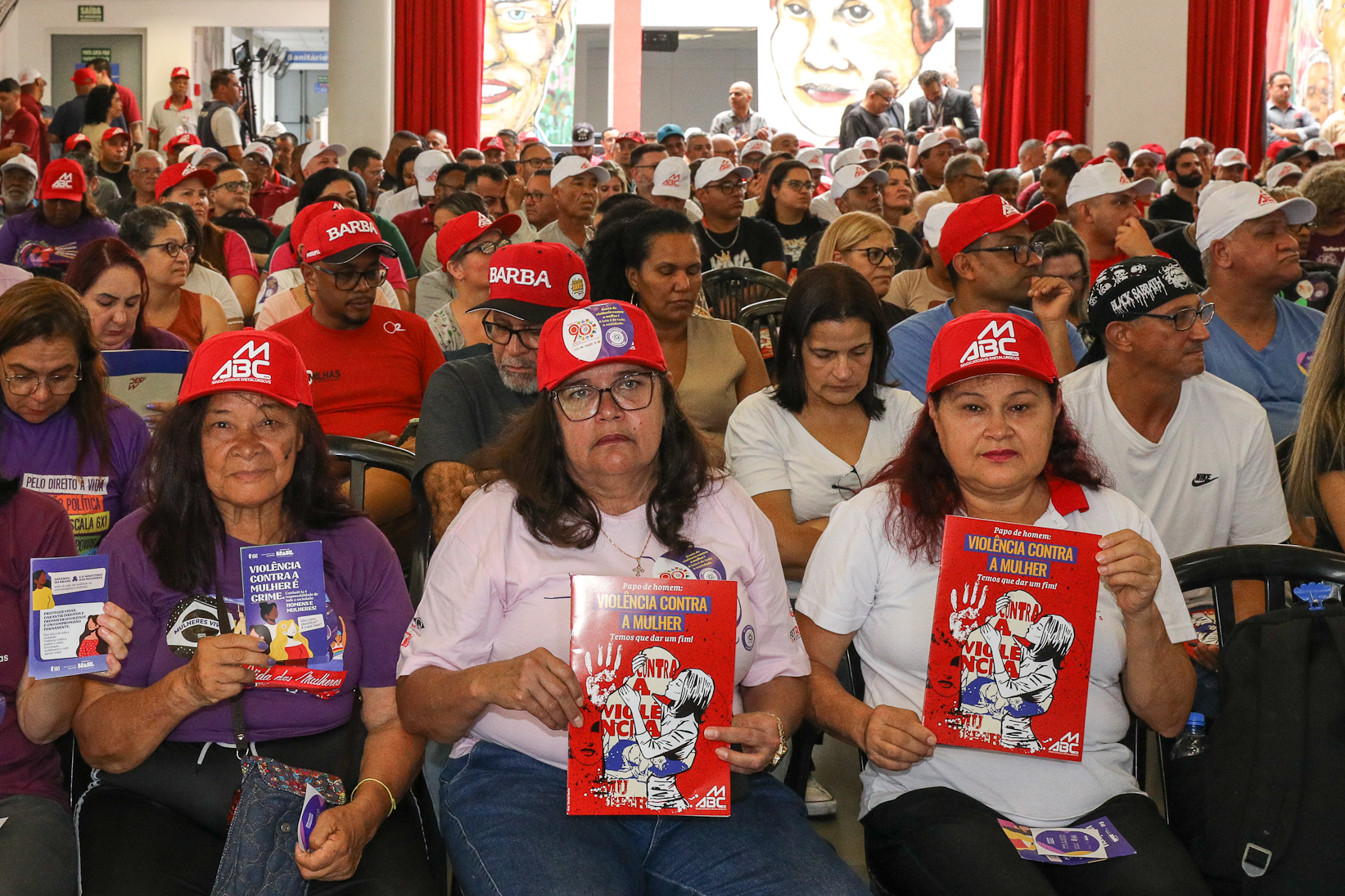 Lançamento da cartilha papo de homen contra a violência a mulher no Sindicato dos Metelúrgicos do ABC com a presensa da ministra das Mulheres do Governo Federal, Márcia Lopes realizado no Sindicato dos Metalúrgicos do ABC. Rua João Basso, 231 - Centro de SBC/SP. Fotos Dino Santos. Brasil_19_03_2026.