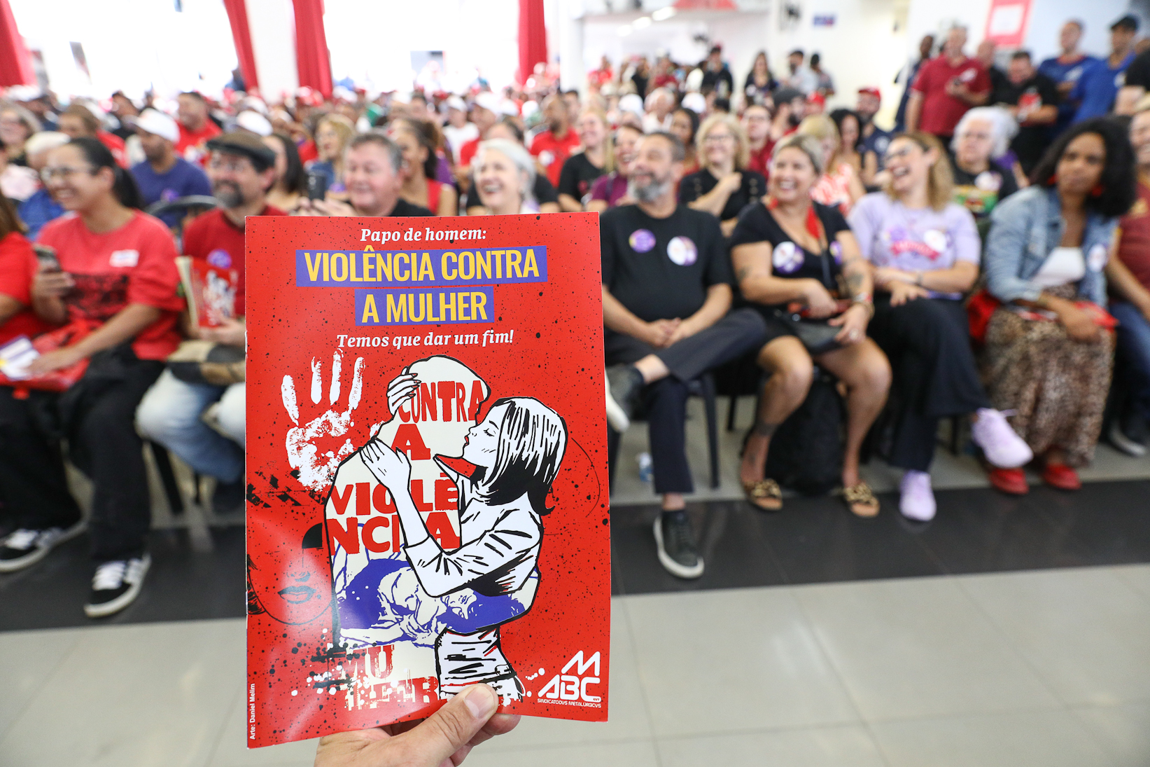 Lançamento da cartilha papo de homen contra a violência a mulher no Sindicato dos Metelúrgicos do ABC com a presensa da ministra das Mulheres do Governo Federal, Márcia Lopes realizado no Sindicato dos Metalúrgicos do ABC. Rua João Basso, 231 - Centro de SBC/SP. Fotos Dino Santos. Brasil_19_03_2026.