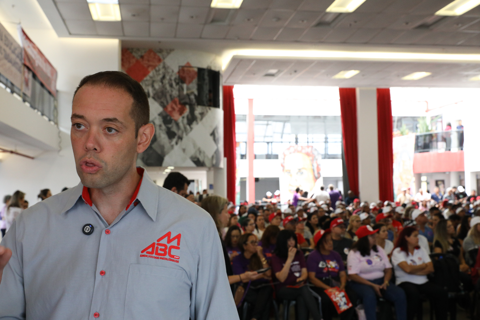 Lançamento da cartilha papo de homen contra a violência a mulher no Sindicato dos Metelúrgicos do ABC com a presensa da ministra das Mulheres do Governo Federal, Márcia Lopes realizado no Sindicato dos Metalúrgicos do ABC. Rua João Basso, 231 - Centro de SBC/SP. Fotos Dino Santos. Brasil_19_03_2026.