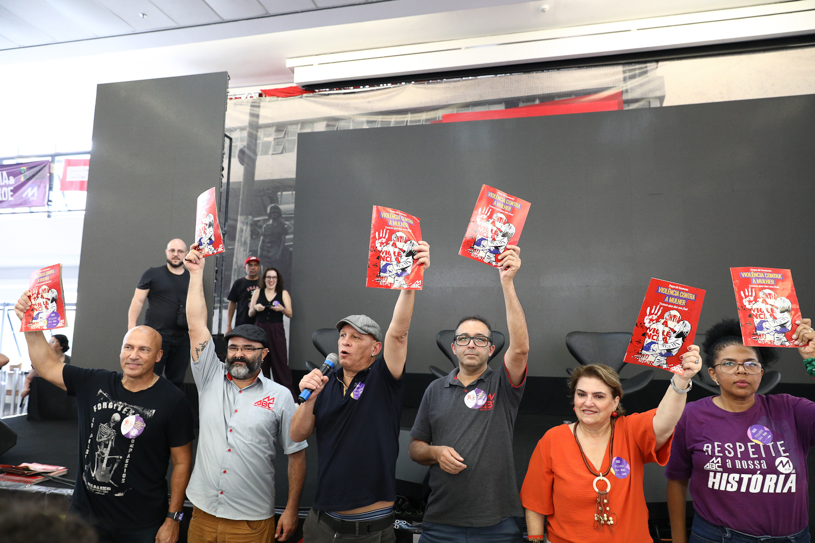 Lançamento da cartilha papo de homen contra a violência a mulher no Sindicato dos Metelúrgicos do ABC com a presensa da ministra das Mulheres do Governo Federal, Márcia Lopes realizado no Sindicato dos Metalúrgicos do ABC. Rua João Basso, 231 - Centro de SBC/SP. Fotos Dino Santos. Brasil_19_03_2026.
