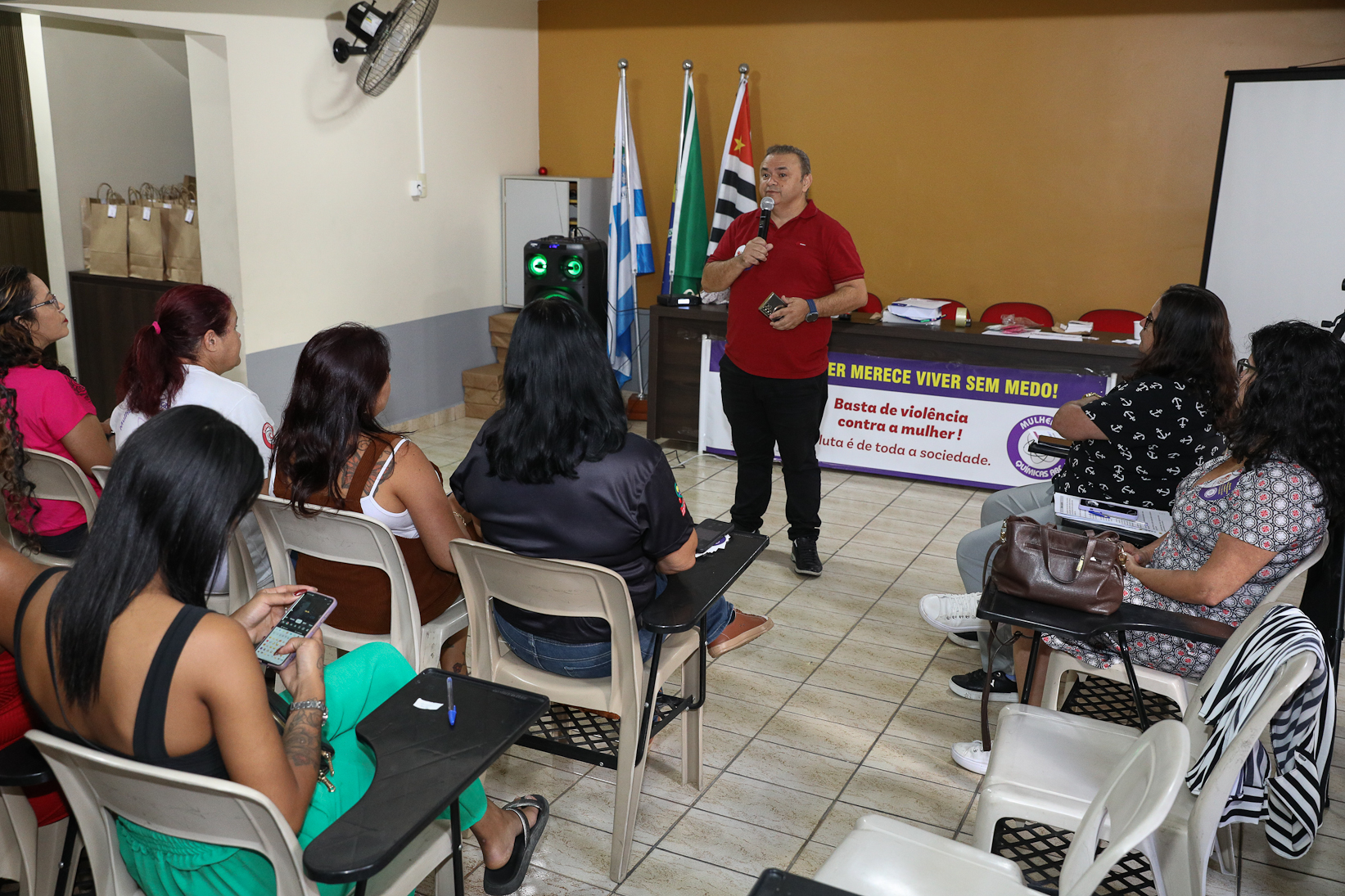 Roda de conversa entre as Mulheres Químicas do ABC com o tema; Combate á violência a mulher realizado na sede do Sindicato dos Químicos do BAC. Rua dos Brilhantes, 232 - Jardim Donini, Diadema/SP. Fotos Dino Santos. Brasil_20_03_2026.