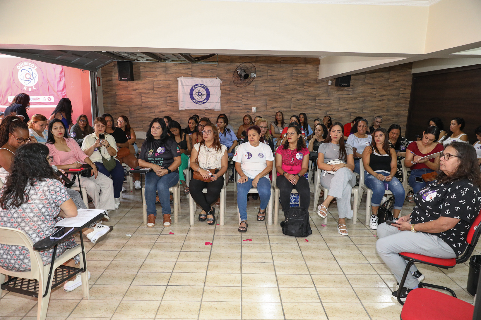 Roda de conversa entre as Mulheres Químicas do ABC com o tema; Combate á violência a mulher realizado na sede do Sindicato dos Químicos do BAC. Rua dos Brilhantes, 232 - Jardim Donini, Diadema/SP. Fotos Dino Santos. Brasil_20_03_2026.