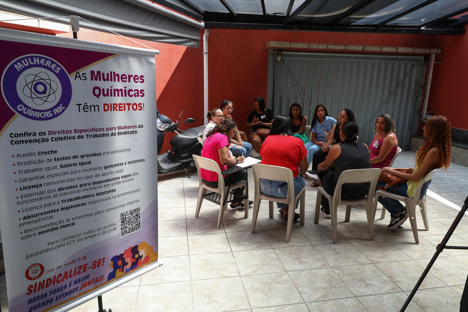 Roda de conversa entre as Mulheres Químicas do ABC com o tema; Combate á violência a mulher realizado na sede do Sindicato dos Químicos do BAC. Rua dos Brilhantes, 232 - Jardim Donini, Diadema/SP. Fotos Dino Santos. Brasil_20_03_2026.