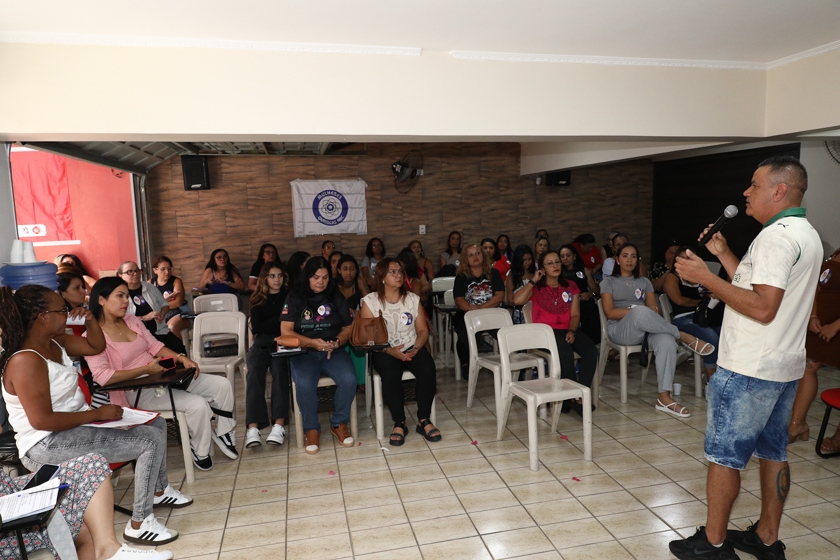 Roda de conversa entre as Mulheres Químicas do ABC com o tema; Combate á violência a mulher realizado na sede do Sindicato dos Químicos do BAC. Rua dos Brilhantes, 232 - Jardim Donini, Diadema/SP. Fotos Dino Santos. Brasil_20_03_2026.