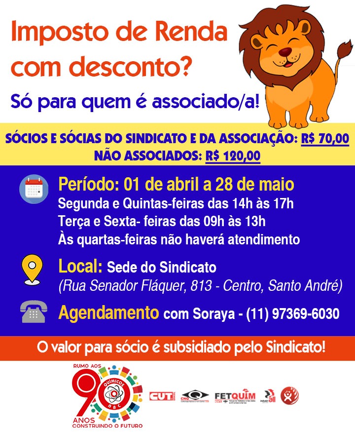 Declaração do IR com valor reduzido para sócios do Sindicato, aproveite!