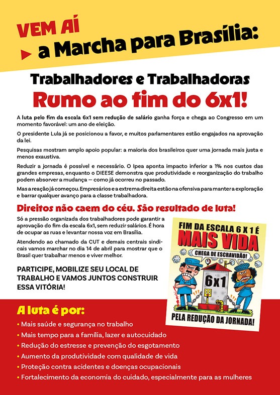 Folder Marcha a Brasília por Redução da Jornada – Fim do 6×1