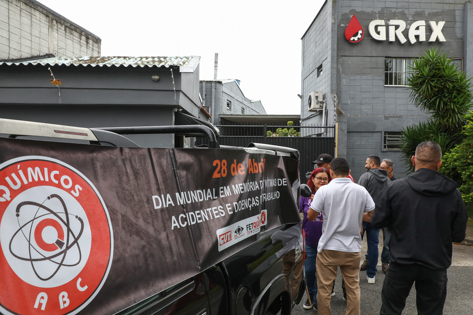 Ato em memória as vítimas de acidentes e doenças relacionadas ao trabalho na empresa GRAX Lubrificantes Especiais. Rua Zequinha de Abreu, 668 - Jd. Sonia Maria/Mauá-SP. Fotos Dino Santos. Brasil_28_04_2026. 