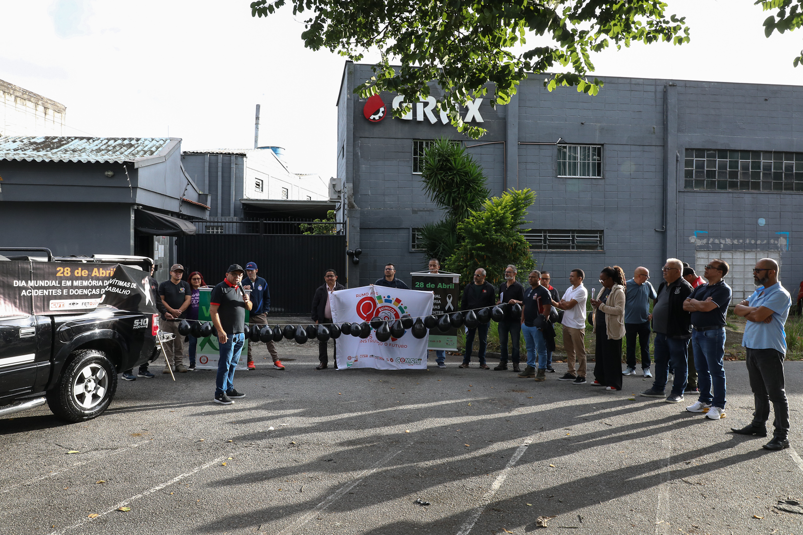 Ato em memória as vítimas de acidentes e doenças relacionadas ao trabalho na empresa GRAX Lubrificantes Especiais. Rua Zequinha de Abreu, 668 - Jd. Sonia Maria/Mauá-SP. Fotos Dino Santos. Brasil_28_04_2026. 