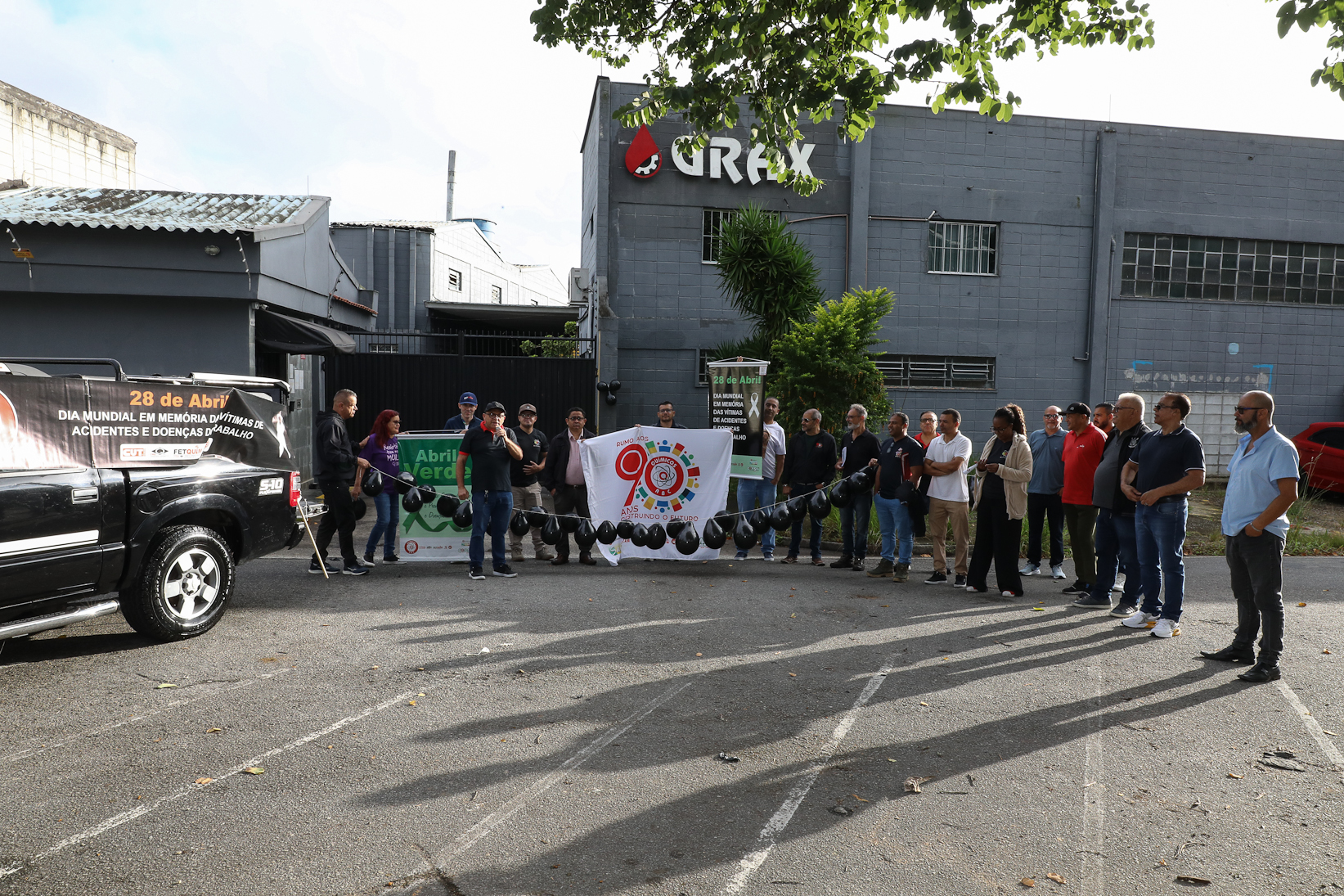 Ato em memória as vítimas de acidentes e doenças relacionadas ao trabalho na empresa GRAX Lubrificantes Especiais. Rua Zequinha de Abreu, 668 - Jd. Sonia Maria/Mauá-SP. Fotos Dino Santos. Brasil_28_04_2026. 